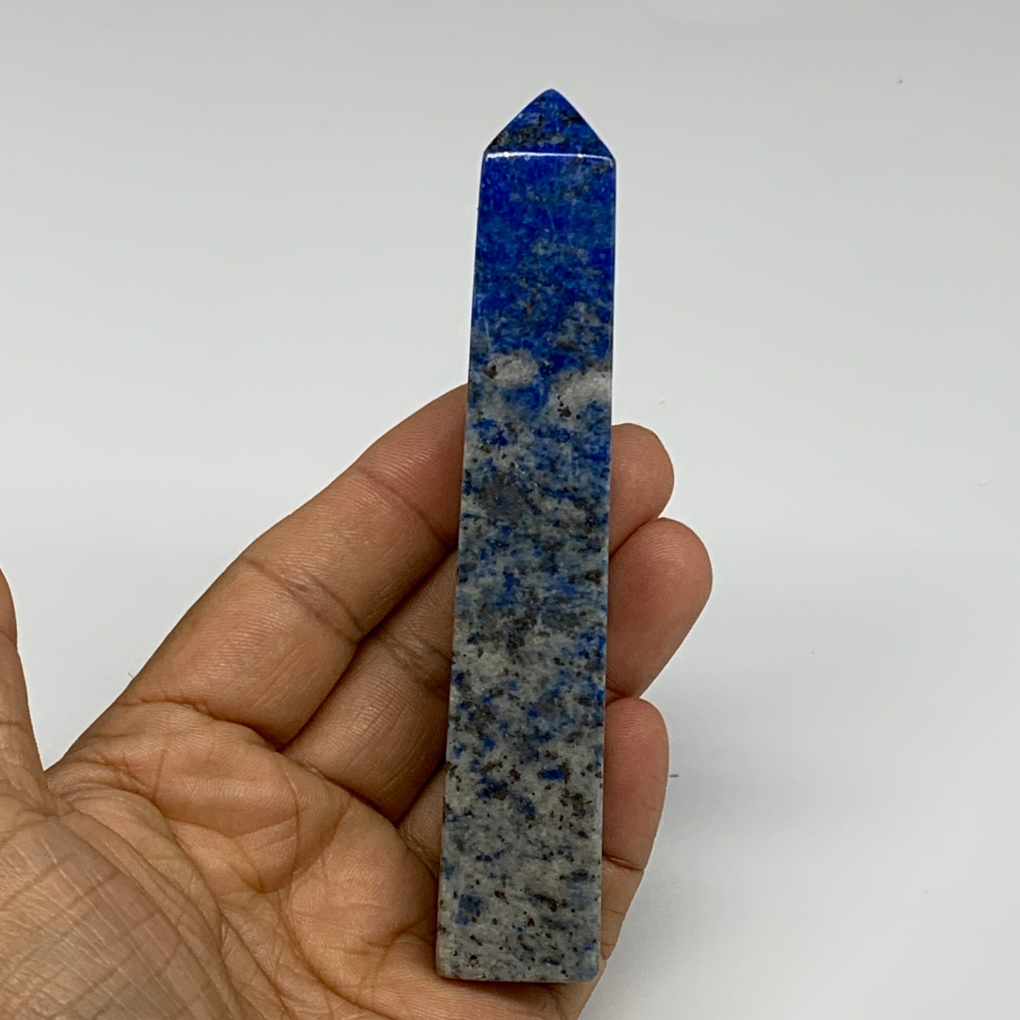 122.8g, 4.5"x0.8"x0.8", Natural Lapis Lazuli Tower Point Obelisk Afghanistan,B30