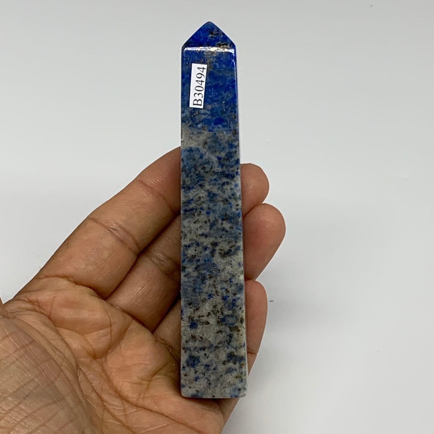 122.8g, 4.5"x0.8"x0.8", Natural Lapis Lazuli Tower Point Obelisk Afghanistan,B30