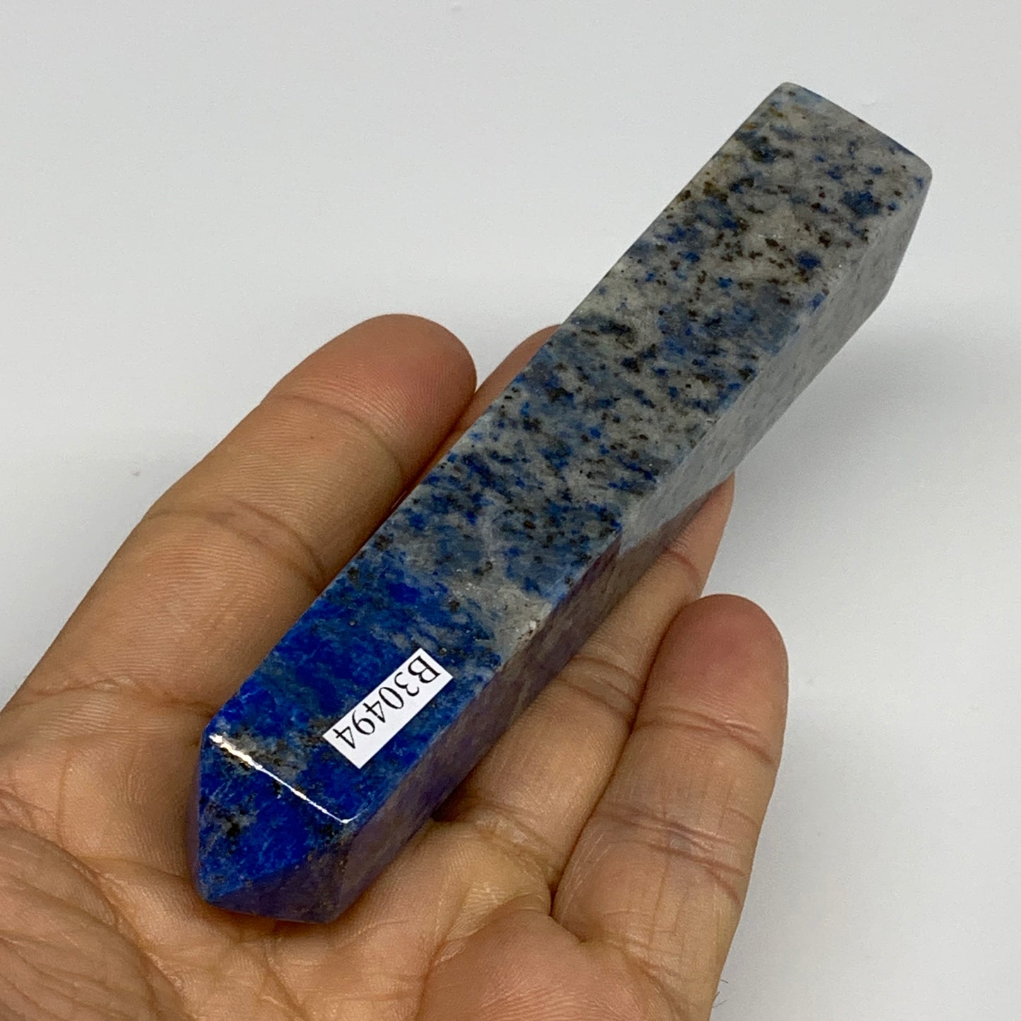 122.8g, 4.5"x0.8"x0.8", Natural Lapis Lazuli Tower Point Obelisk Afghanistan,B30