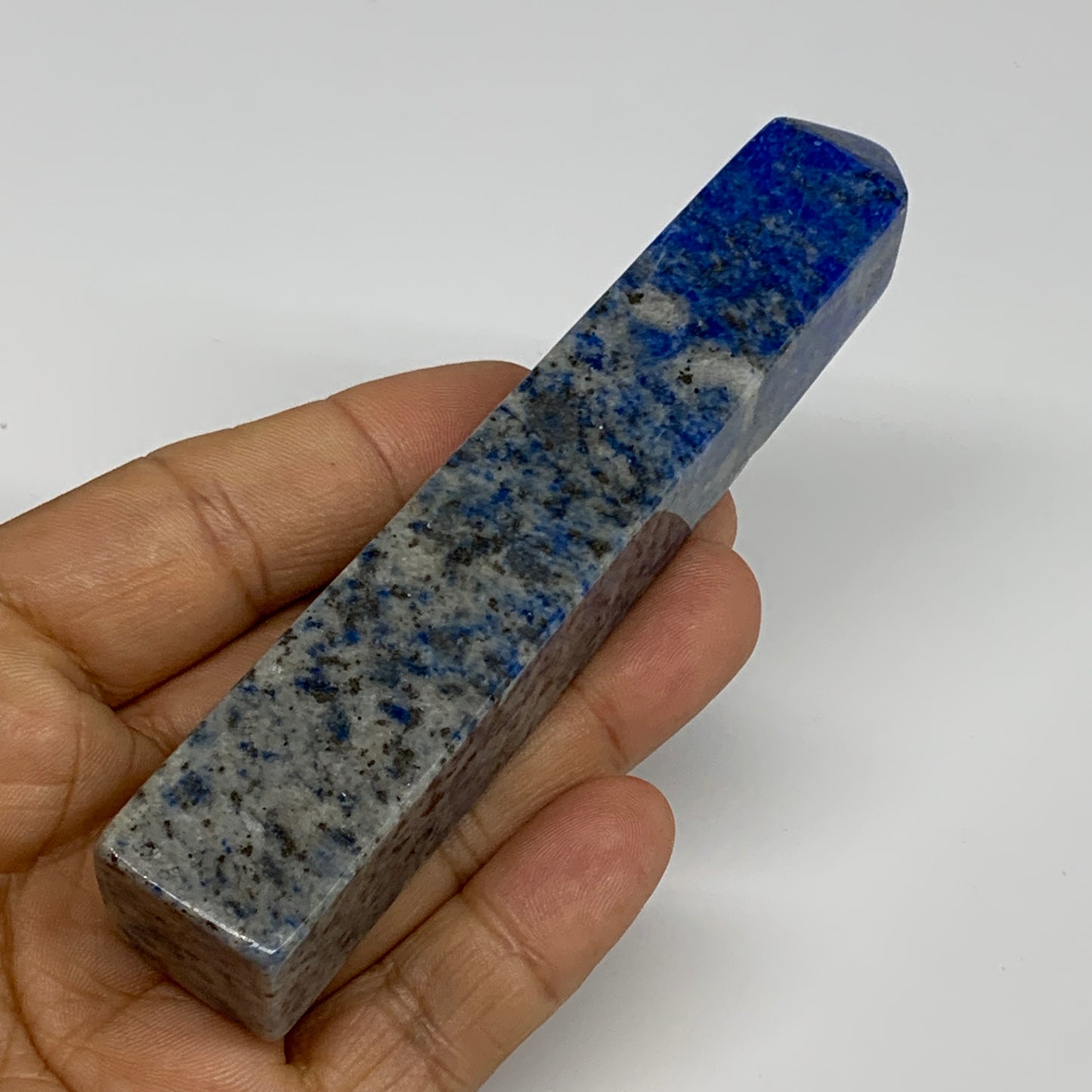 122.8g, 4.5"x0.8"x0.8", Natural Lapis Lazuli Tower Point Obelisk Afghanistan,B30