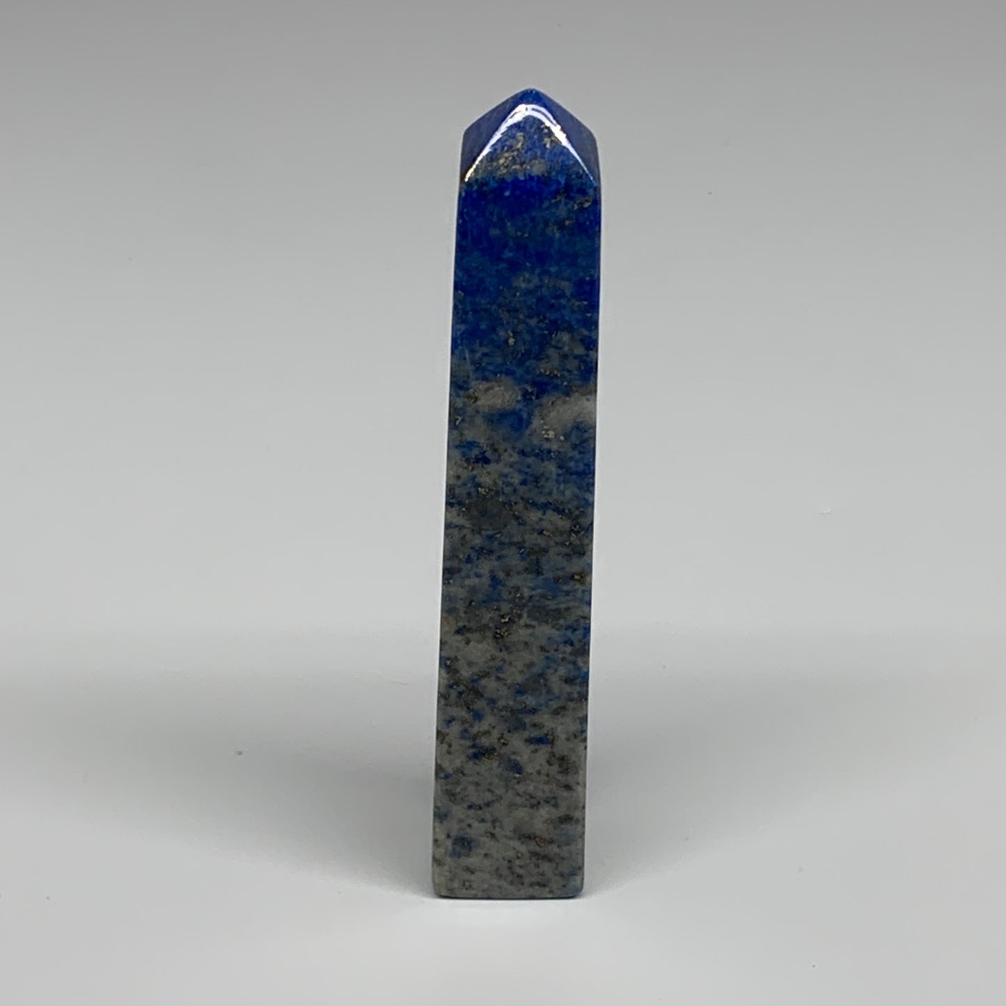 122.8g, 4.5"x0.8"x0.8", Natural Lapis Lazuli Tower Point Obelisk Afghanistan,B30