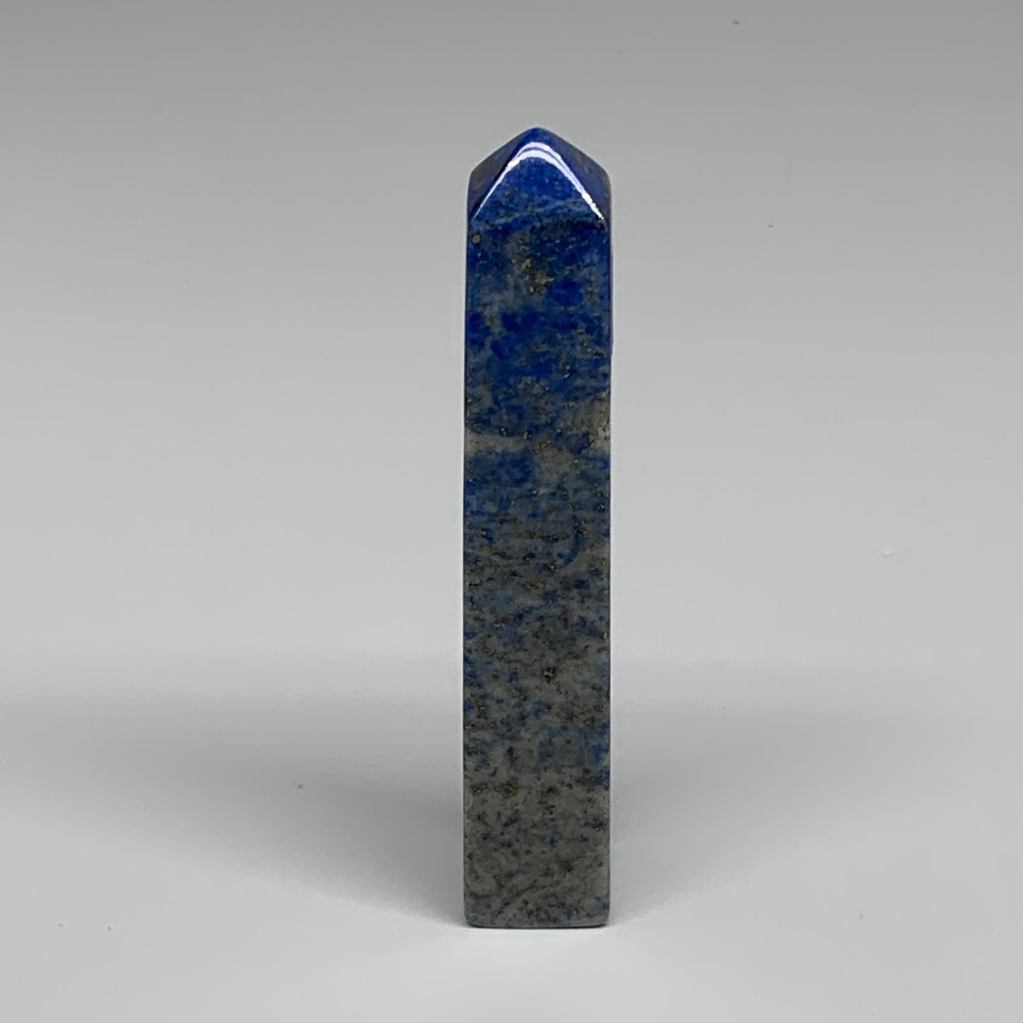 122.8g, 4.5"x0.8"x0.8", Natural Lapis Lazuli Tower Point Obelisk Afghanistan,B30