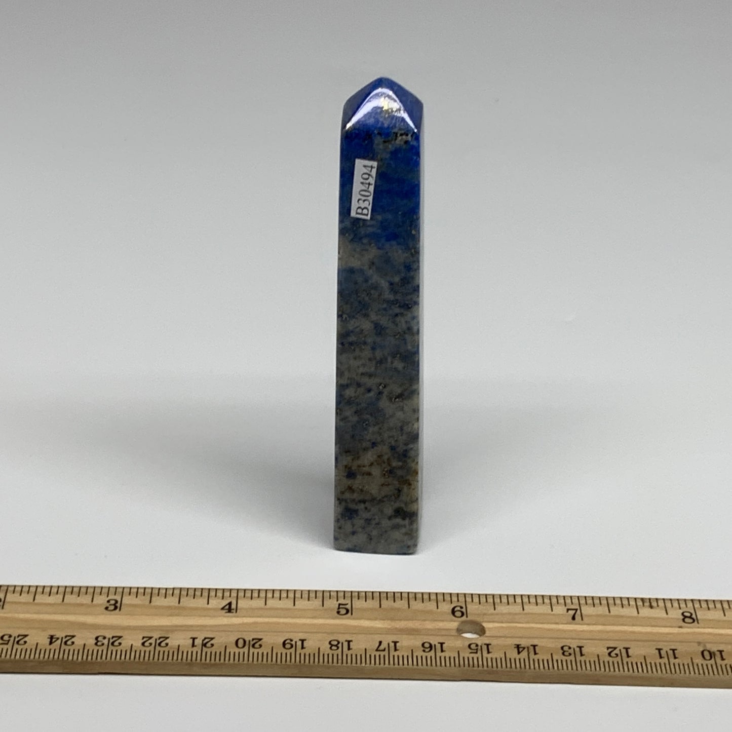 122.8g, 4.5"x0.8"x0.8", Natural Lapis Lazuli Tower Point Obelisk Afghanistan,B30