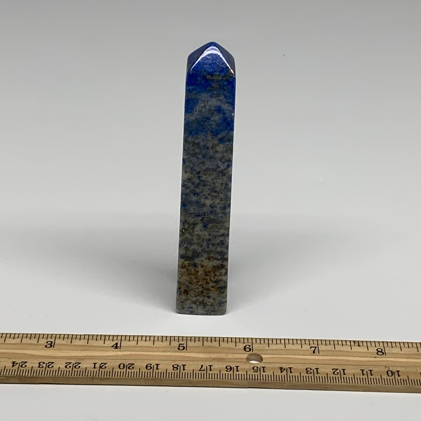 122.8g, 4.5"x0.8"x0.8", Natural Lapis Lazuli Tower Point Obelisk Afghanistan,B30