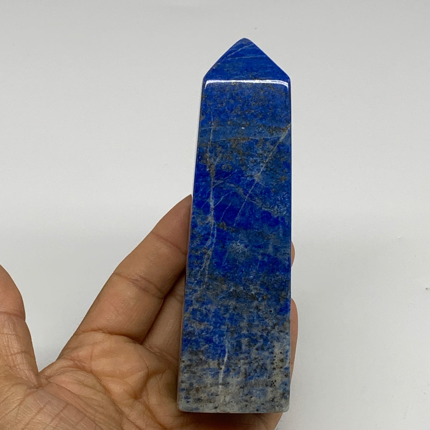 379.8g, 4.8"x1.4"x1.4", Natural Lapis Lazuli Tower Point Obelisk Afghanistan,B30