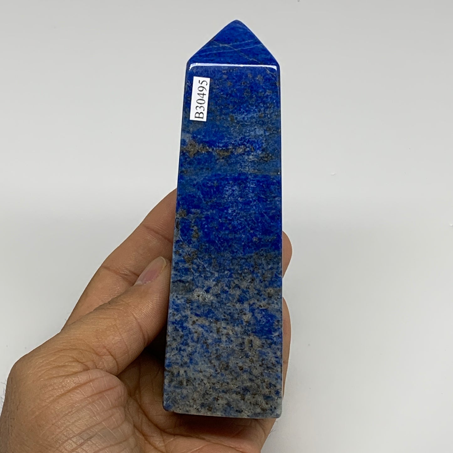 379.8g, 4.8"x1.4"x1.4", Natural Lapis Lazuli Tower Point Obelisk Afghanistan,B30