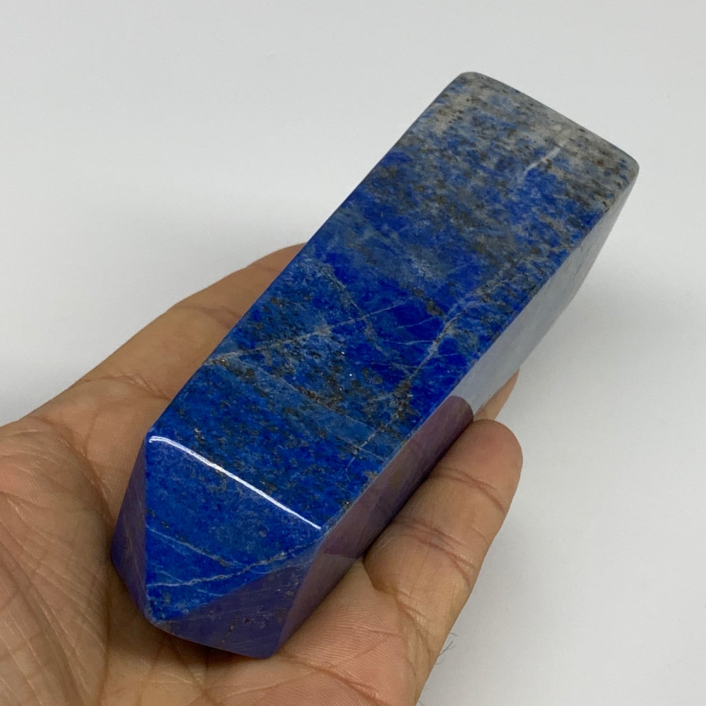 379.8g, 4.8"x1.4"x1.4", Natural Lapis Lazuli Tower Point Obelisk Afghanistan,B30