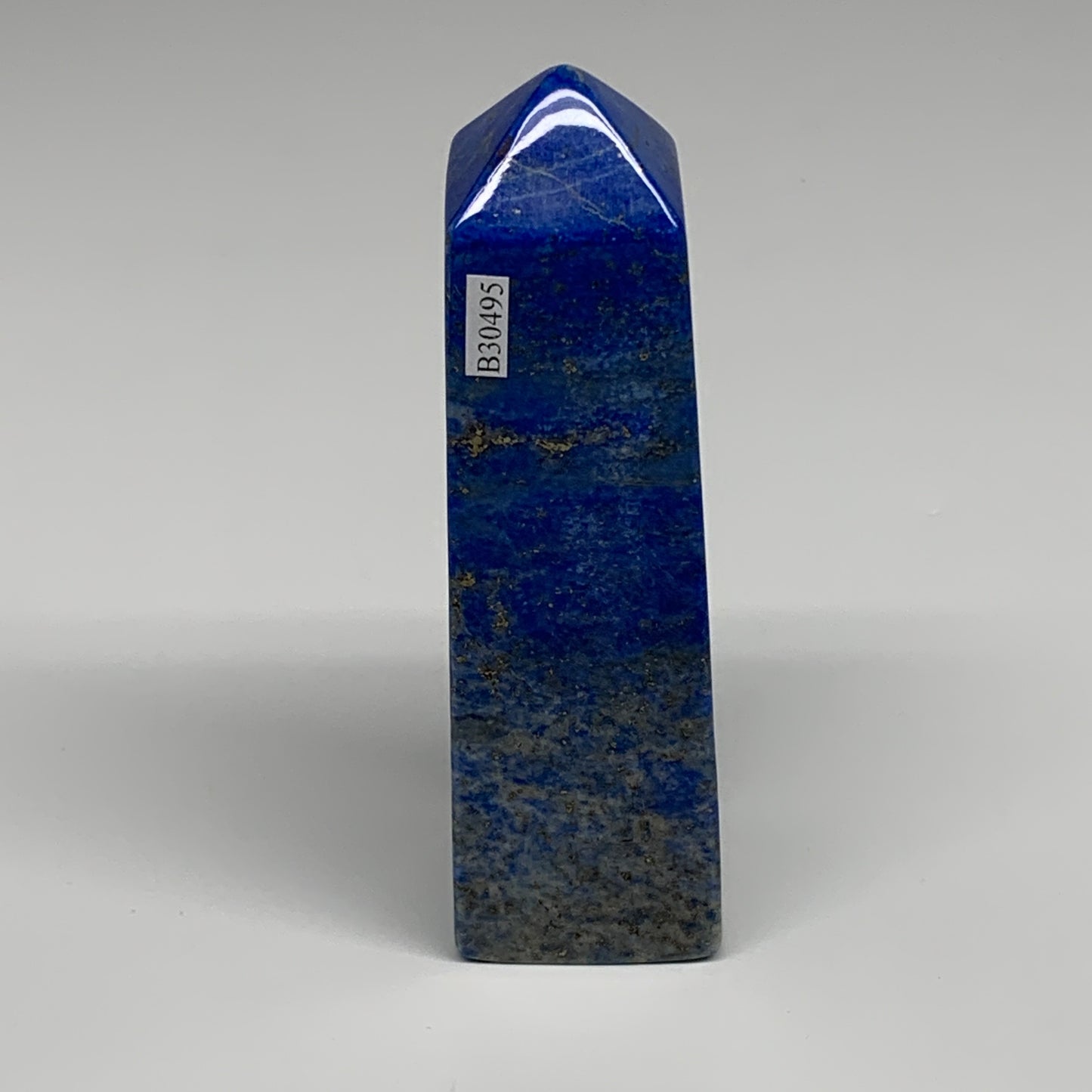 379.8g, 4.8"x1.4"x1.4", Natural Lapis Lazuli Tower Point Obelisk Afghanistan,B30