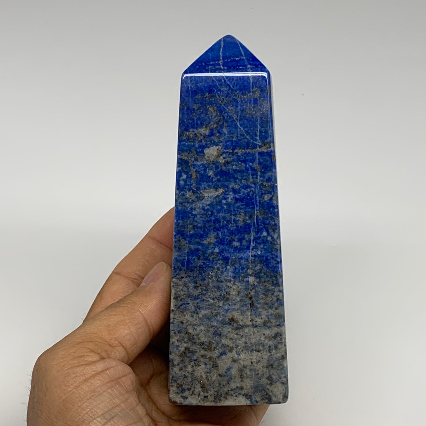 528g, 5.2"x1.6"x1.6", Natural Lapis Lazuli Tower Point Obelisk Afghanistan,B3049