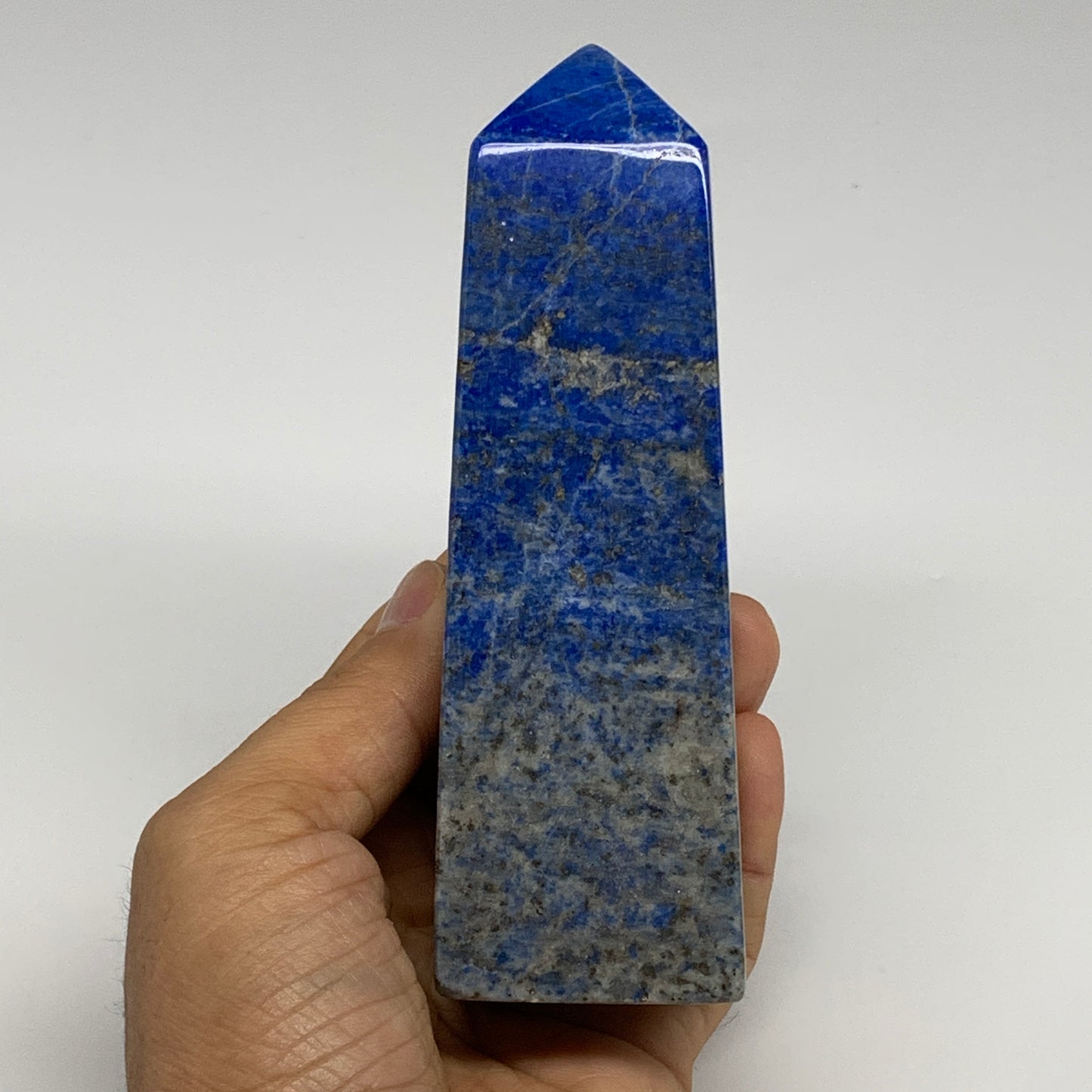 528g, 5.2"x1.6"x1.6", Natural Lapis Lazuli Tower Point Obelisk Afghanistan,B3049