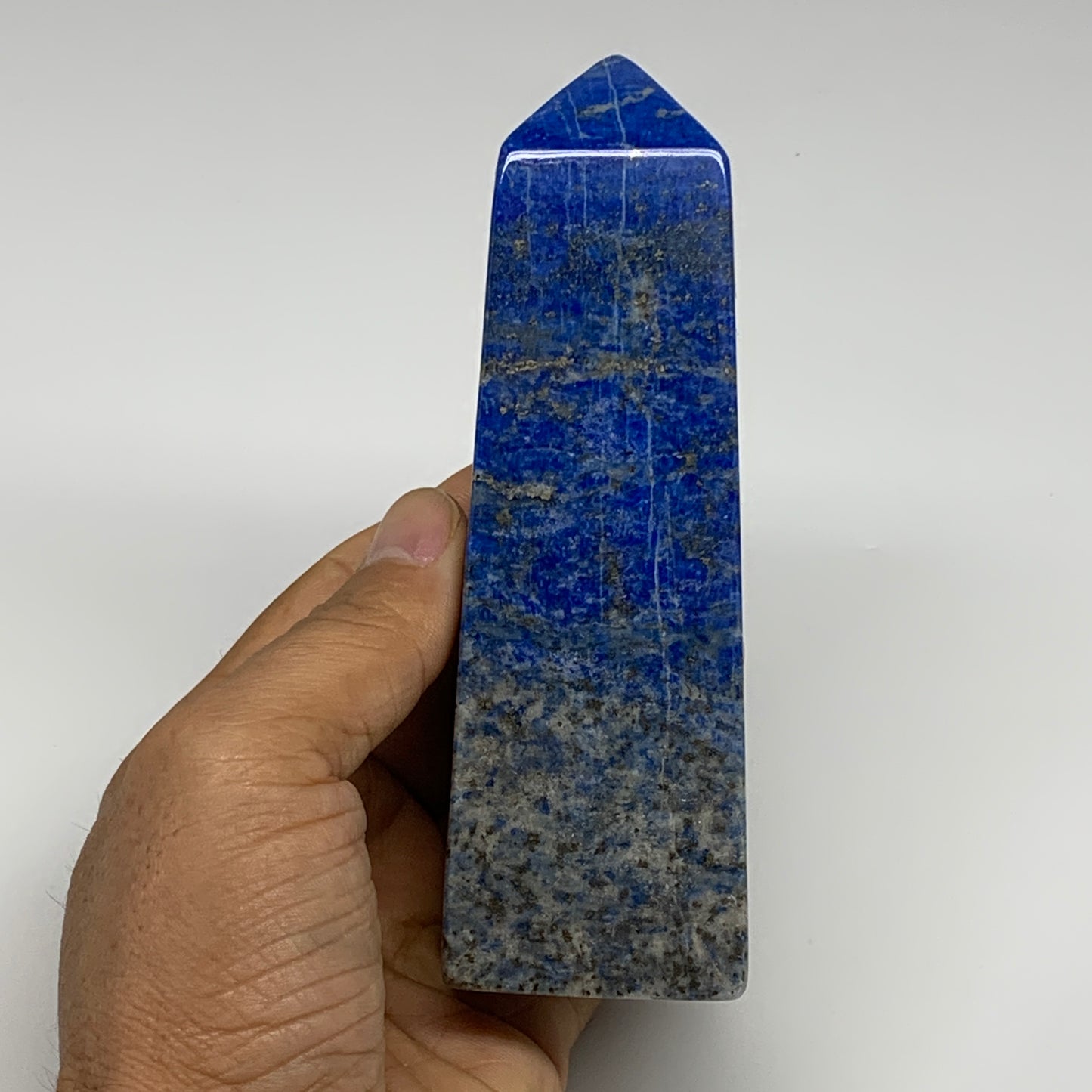 528g, 5.2"x1.6"x1.6", Natural Lapis Lazuli Tower Point Obelisk Afghanistan,B3049
