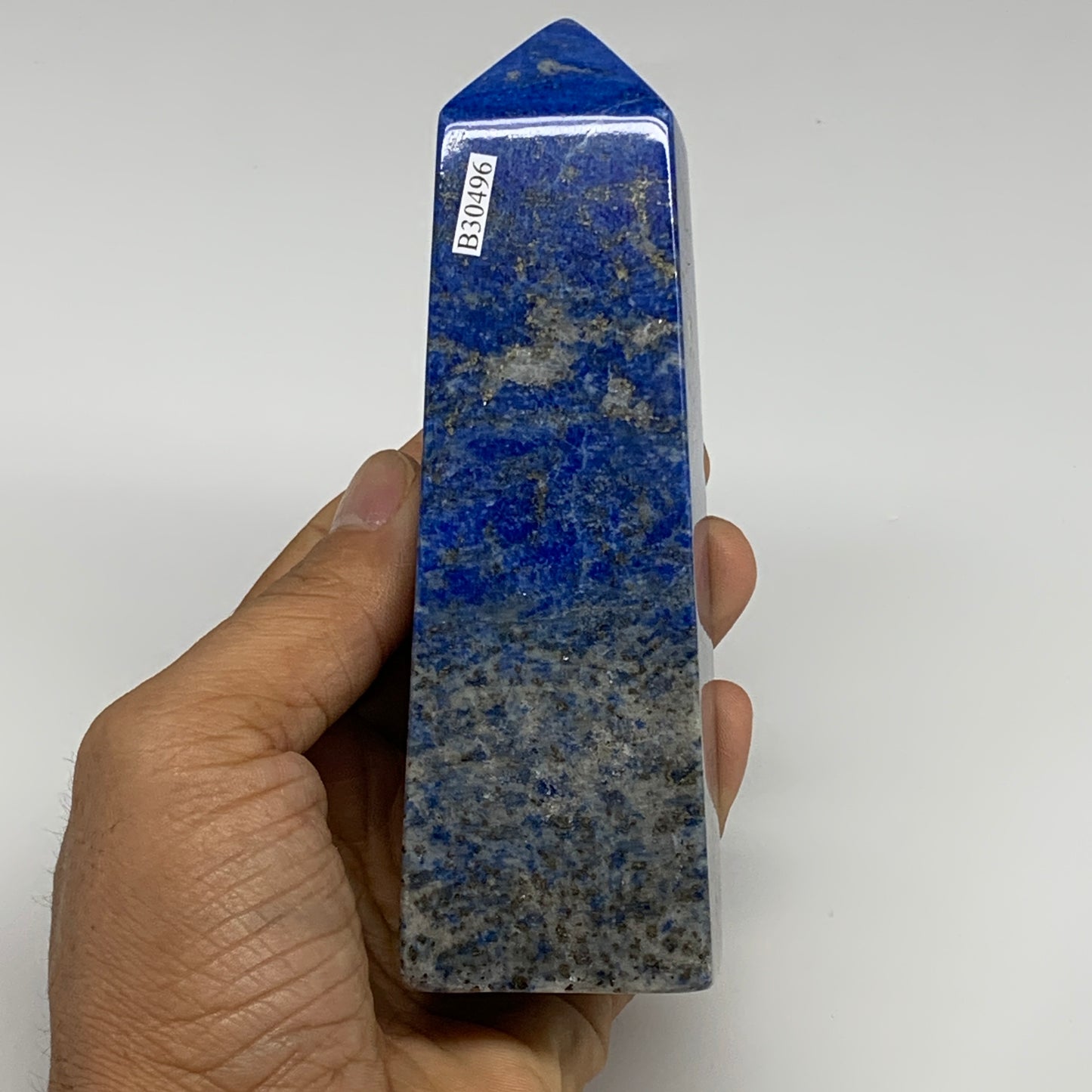 528g, 5.2"x1.6"x1.6", Natural Lapis Lazuli Tower Point Obelisk Afghanistan,B3049