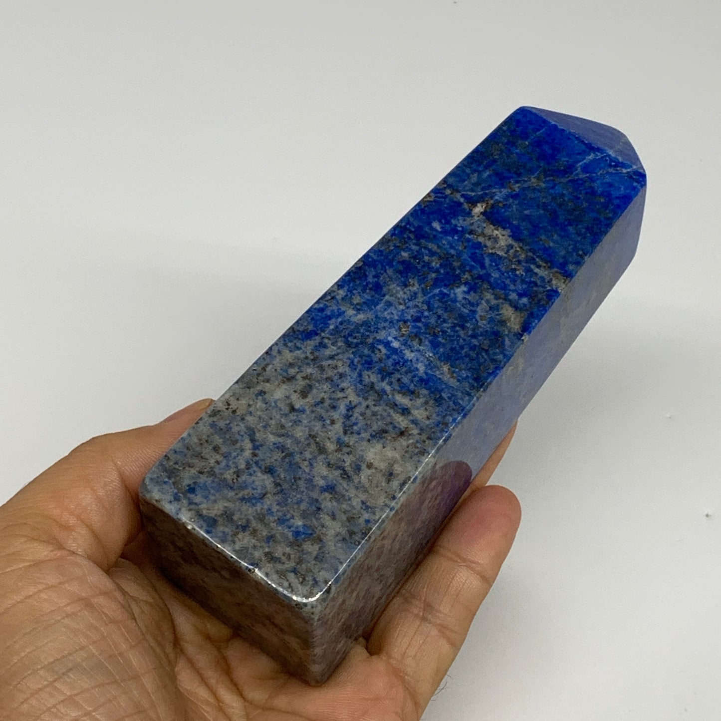 528g, 5.2"x1.6"x1.6", Natural Lapis Lazuli Tower Point Obelisk Afghanistan,B3049