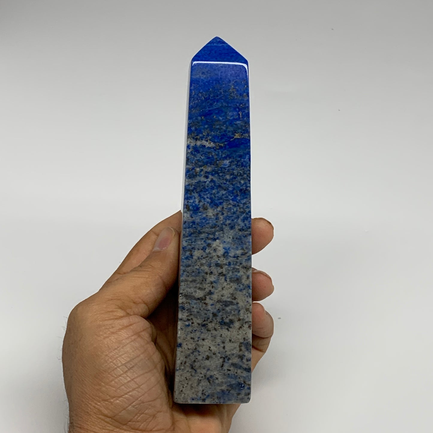 413.8g, 6.1"x1.3"x1.3", Natural Lapis Lazuli Tower Point Obelisk Afghanistan,B30