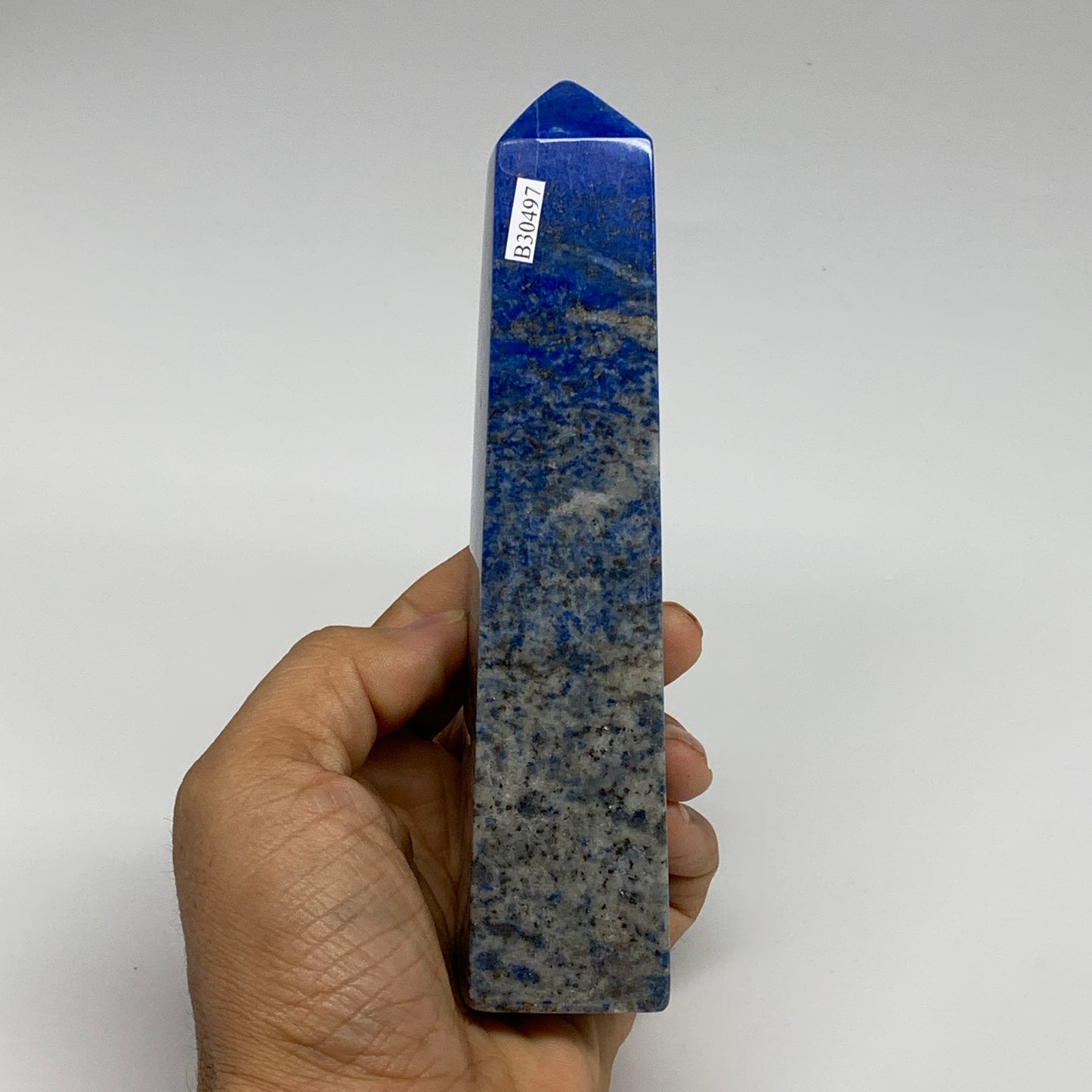 413.8g, 6.1"x1.3"x1.3", Natural Lapis Lazuli Tower Point Obelisk Afghanistan,B30