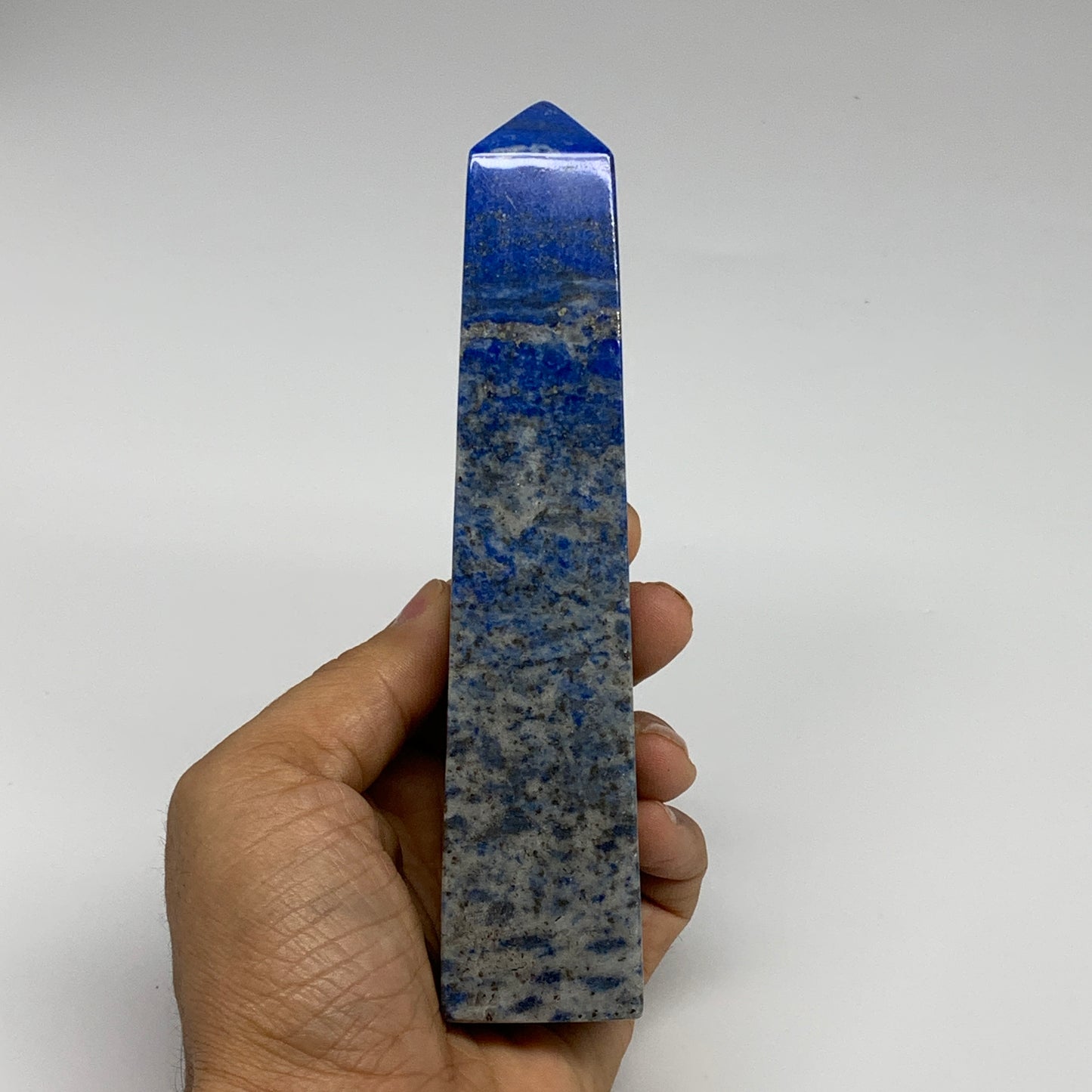 413.8g, 6.1"x1.3"x1.3", Natural Lapis Lazuli Tower Point Obelisk Afghanistan,B30