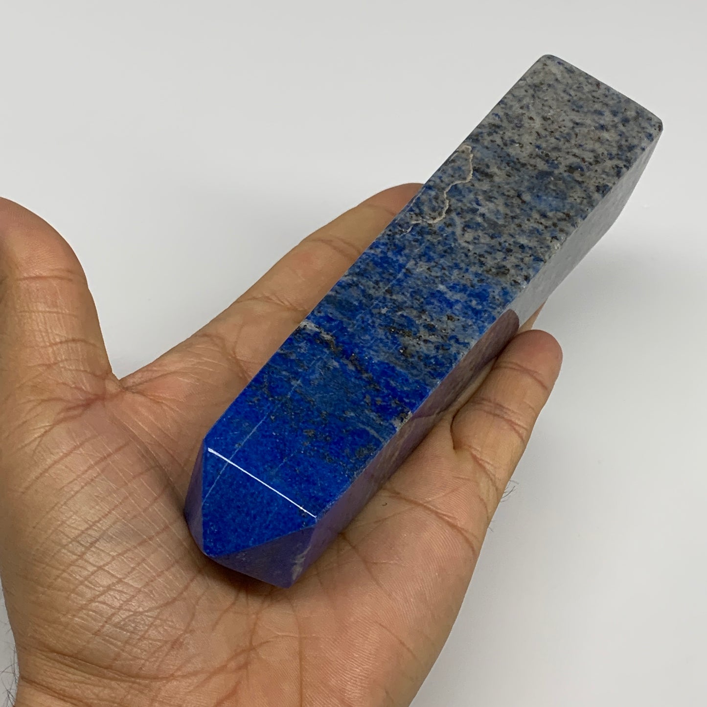 413.8g, 6.1"x1.3"x1.3", Natural Lapis Lazuli Tower Point Obelisk Afghanistan,B30