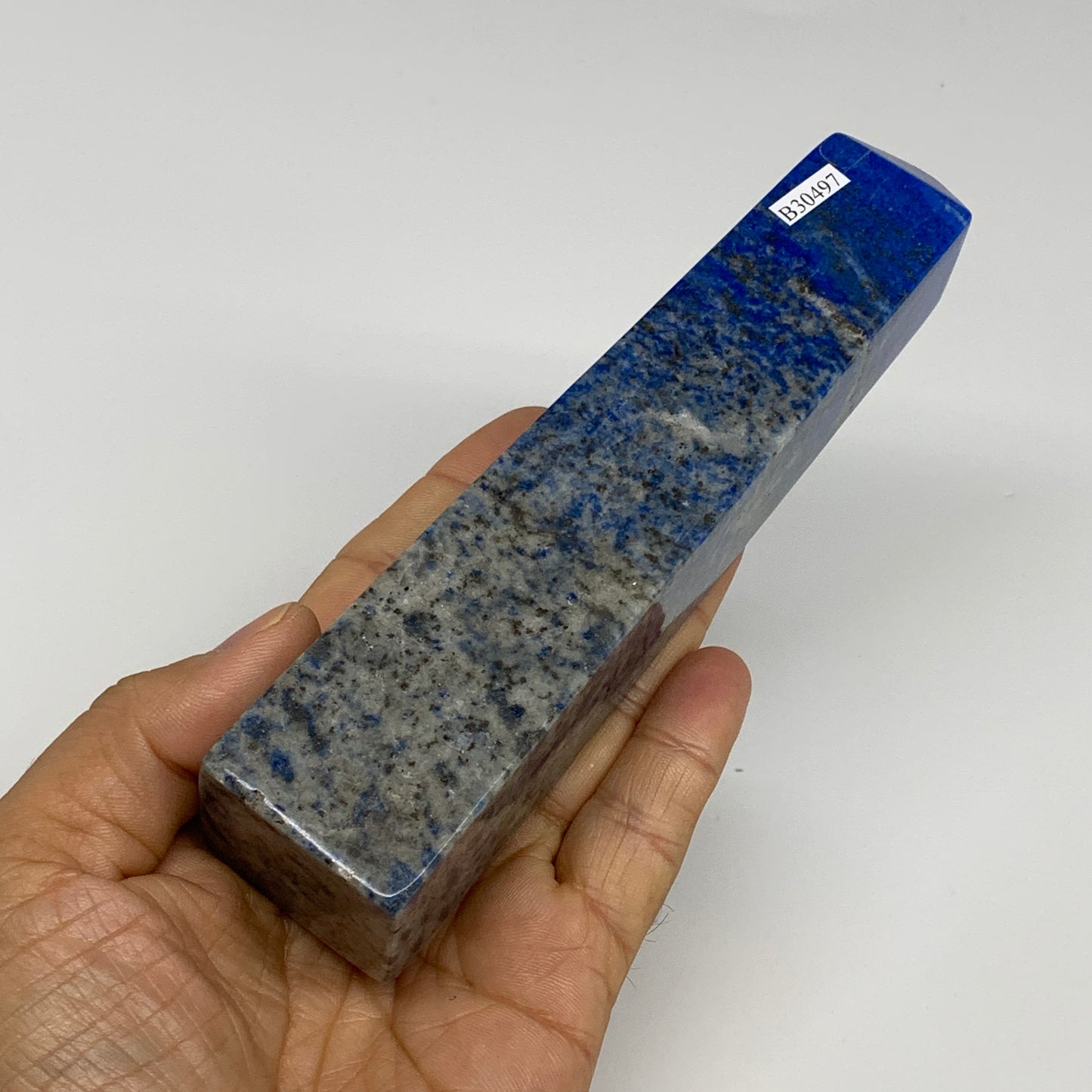 413.8g, 6.1"x1.3"x1.3", Natural Lapis Lazuli Tower Point Obelisk Afghanistan,B30