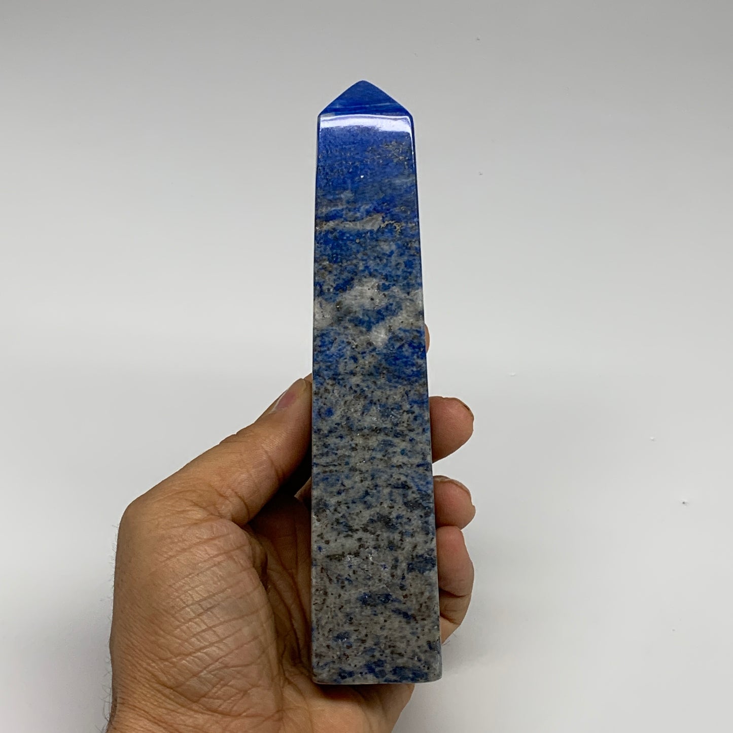 428.9g, 6.2"x1.3"x1.4", Natural Lapis Lazuli Tower Point Obelisk Afghanistan,B30