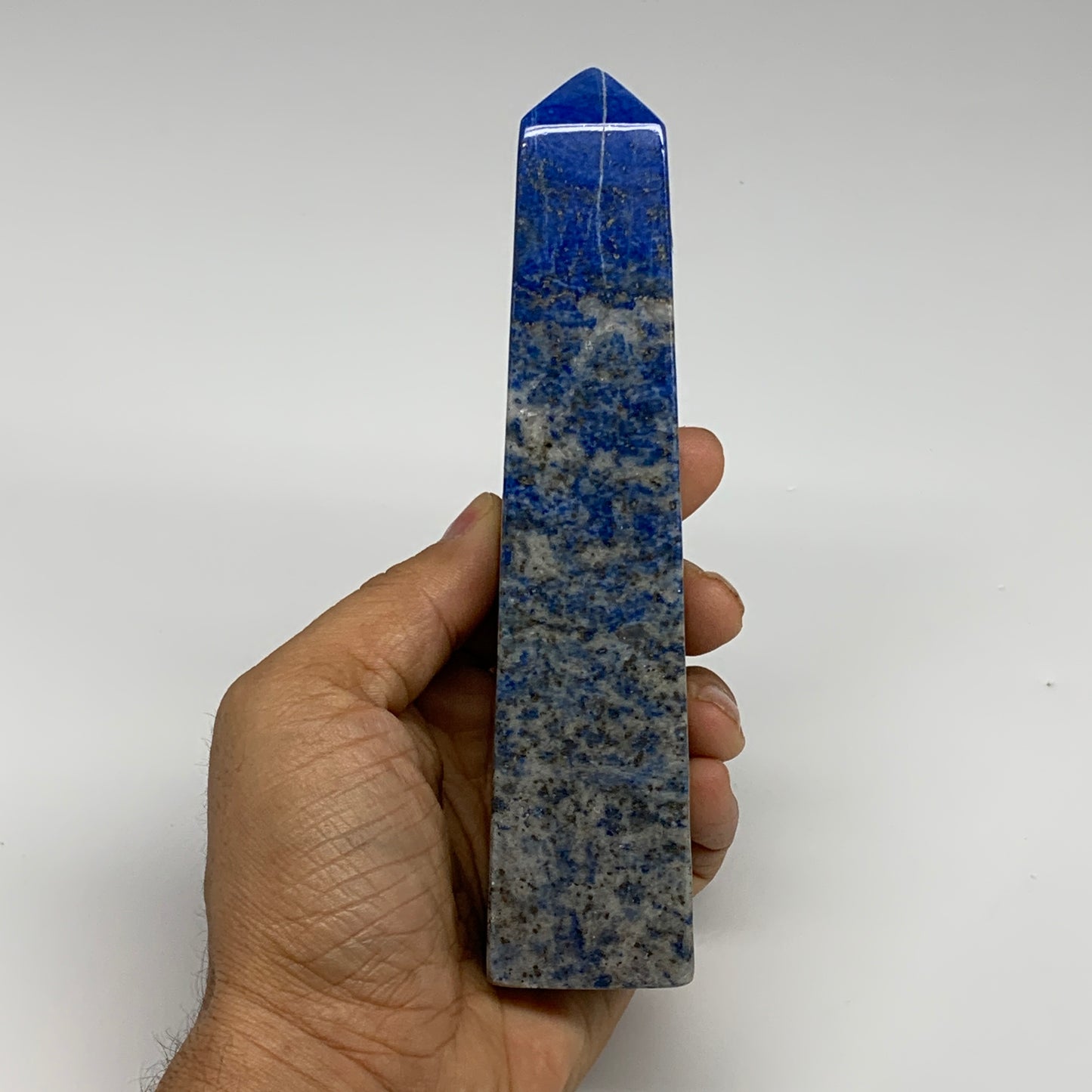 428.9g, 6.2"x1.3"x1.4", Natural Lapis Lazuli Tower Point Obelisk Afghanistan,B30