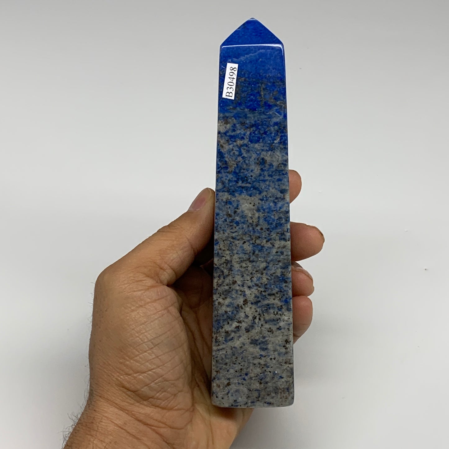 428.9g, 6.2"x1.3"x1.4", Natural Lapis Lazuli Tower Point Obelisk Afghanistan,B30