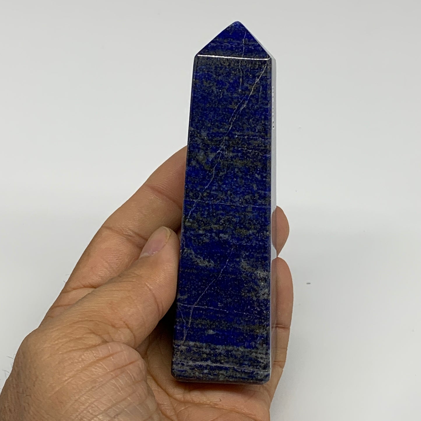 229g, 4.2"x1.2"x1.2", Natural Lapis Lazuli Tower Point Obelisk Afghanistan,B3051