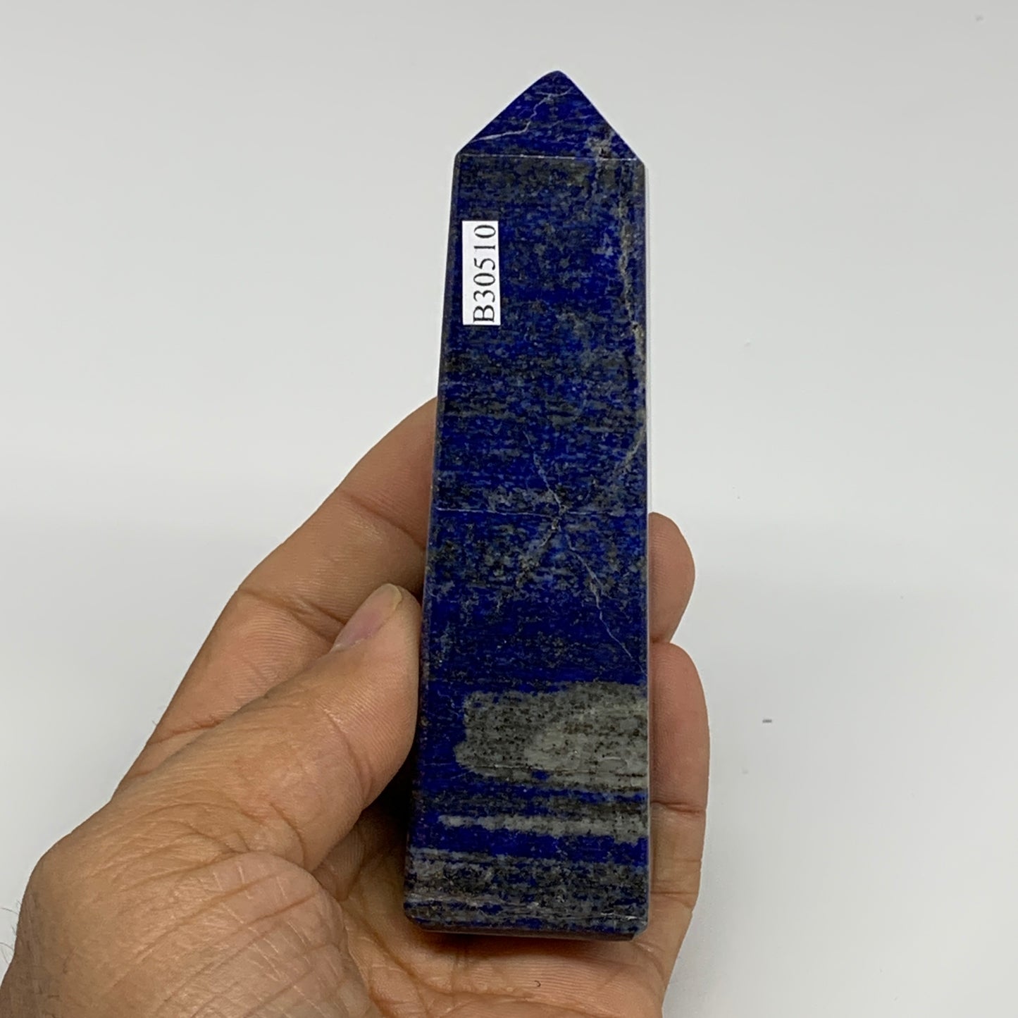 229g, 4.2"x1.2"x1.2", Natural Lapis Lazuli Tower Point Obelisk Afghanistan,B3051