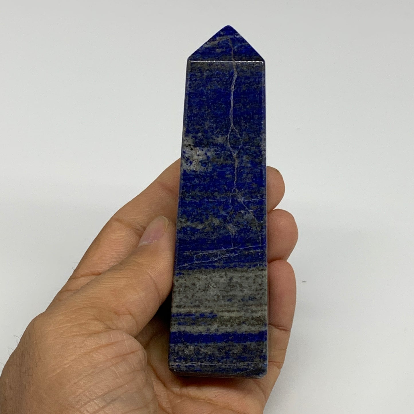 229g, 4.2"x1.2"x1.2", Natural Lapis Lazuli Tower Point Obelisk Afghanistan,B3051