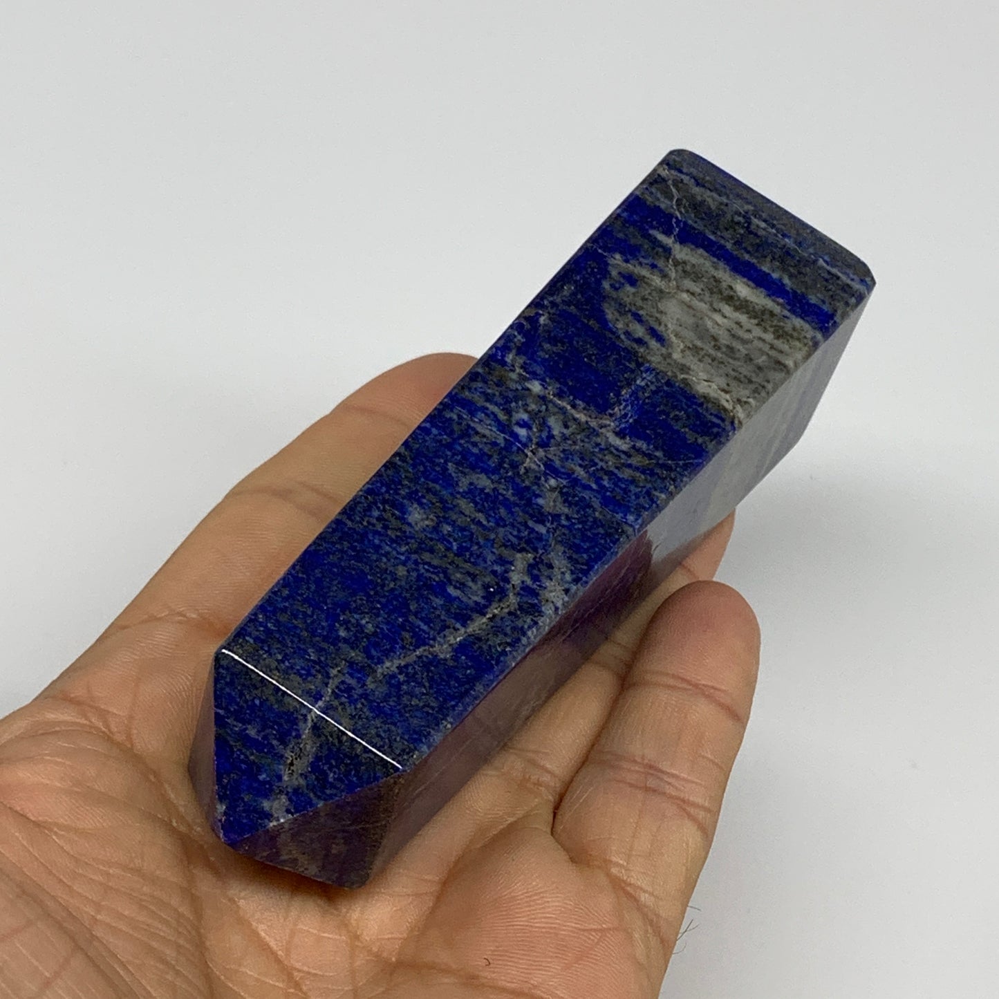 229g, 4.2"x1.2"x1.2", Natural Lapis Lazuli Tower Point Obelisk Afghanistan,B3051