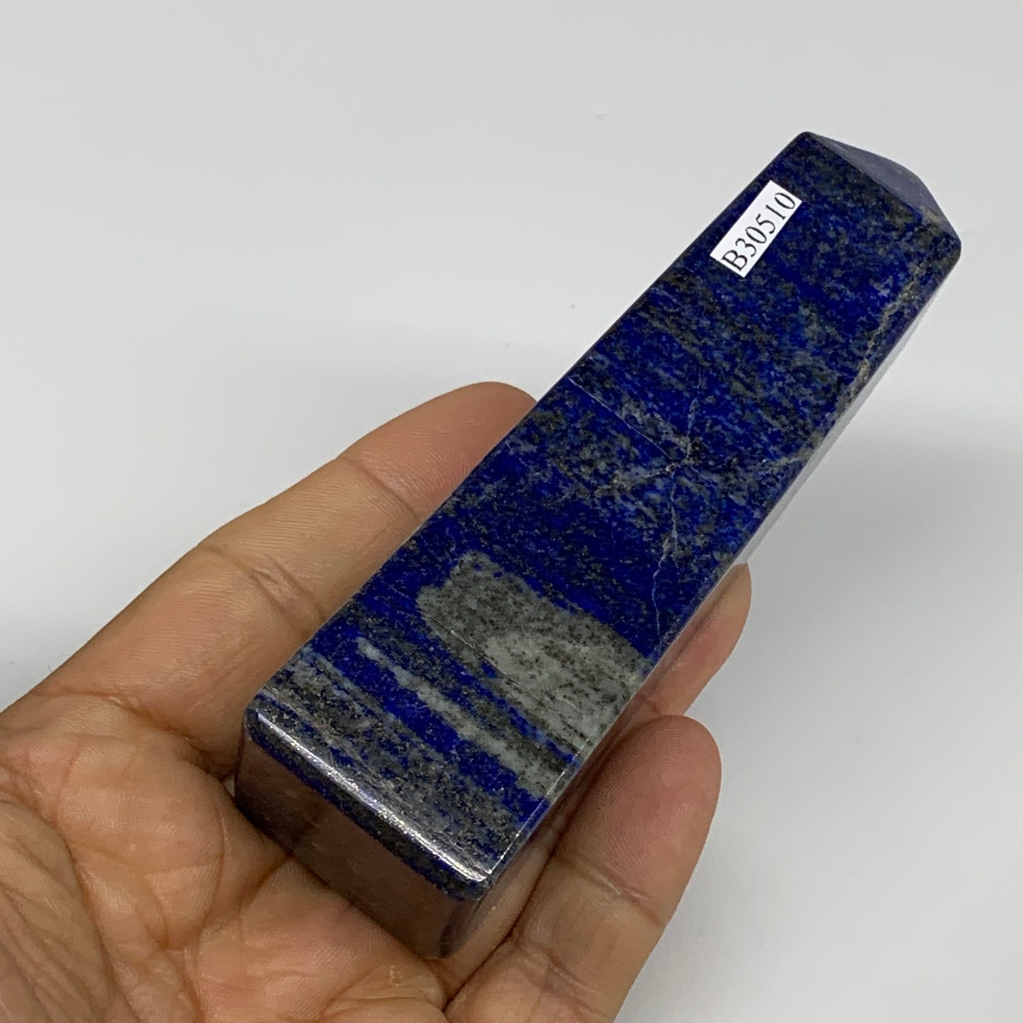 229g, 4.2"x1.2"x1.2", Natural Lapis Lazuli Tower Point Obelisk Afghanistan,B3051