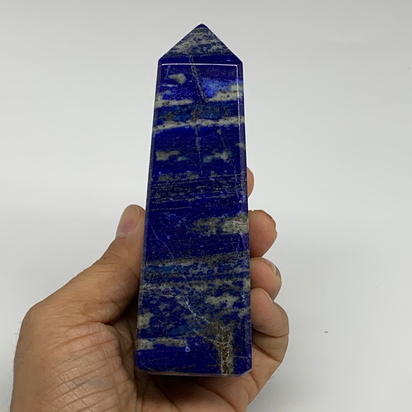 439.6g, 4.7"x1.5"x1.7", Natural Lapis Lazuli Tower Point Obelisk Afghanistan,B30