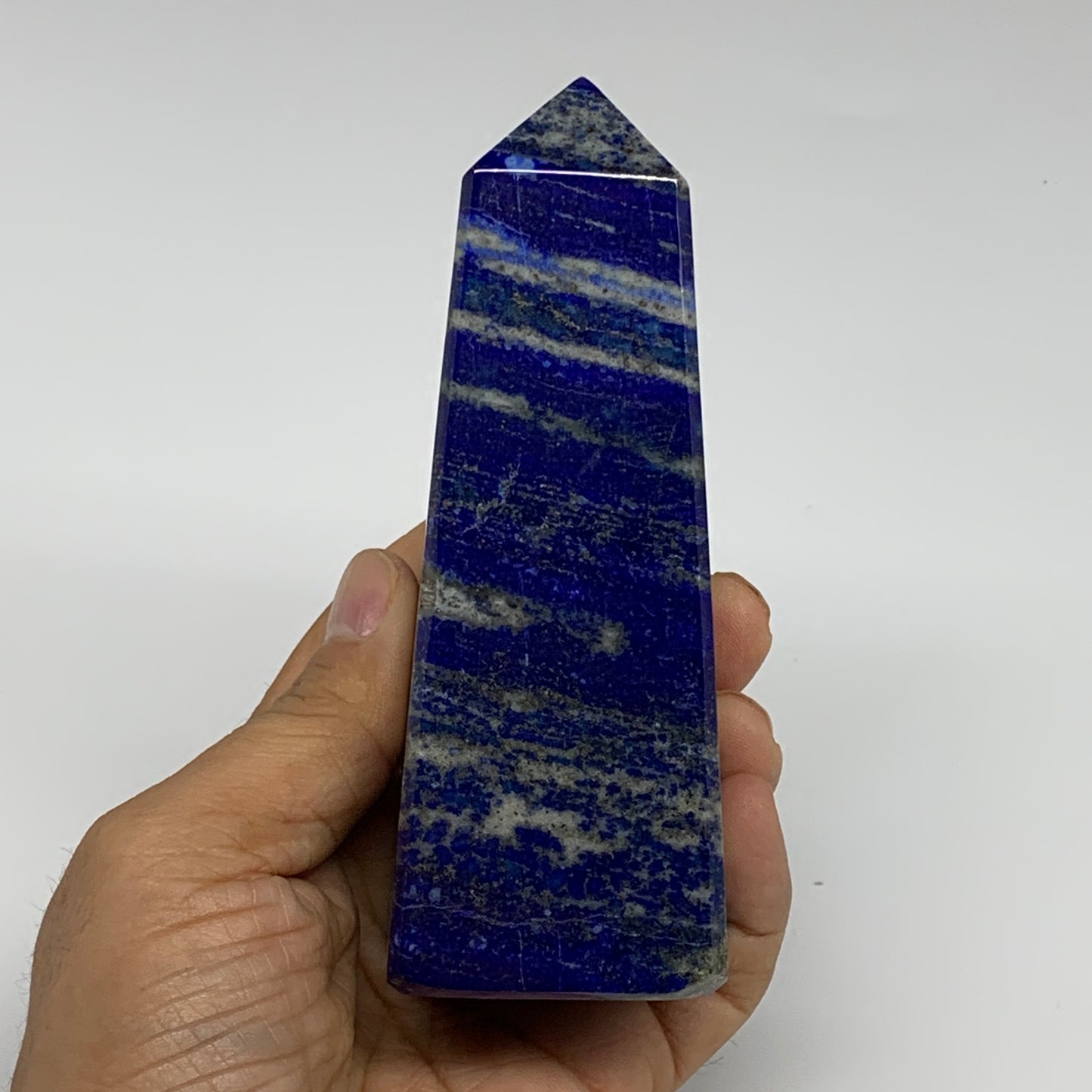 439.6g, 4.7"x1.5"x1.7", Natural Lapis Lazuli Tower Point Obelisk Afghanistan,B30