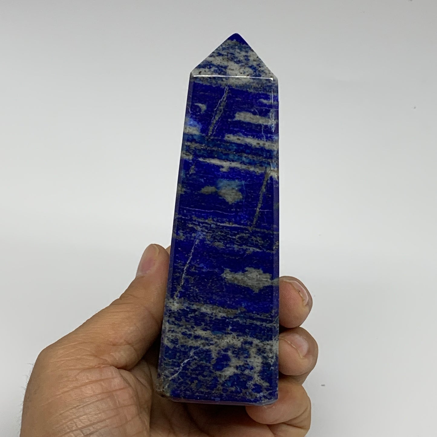 439.6g, 4.7"x1.5"x1.7", Natural Lapis Lazuli Tower Point Obelisk Afghanistan,B30