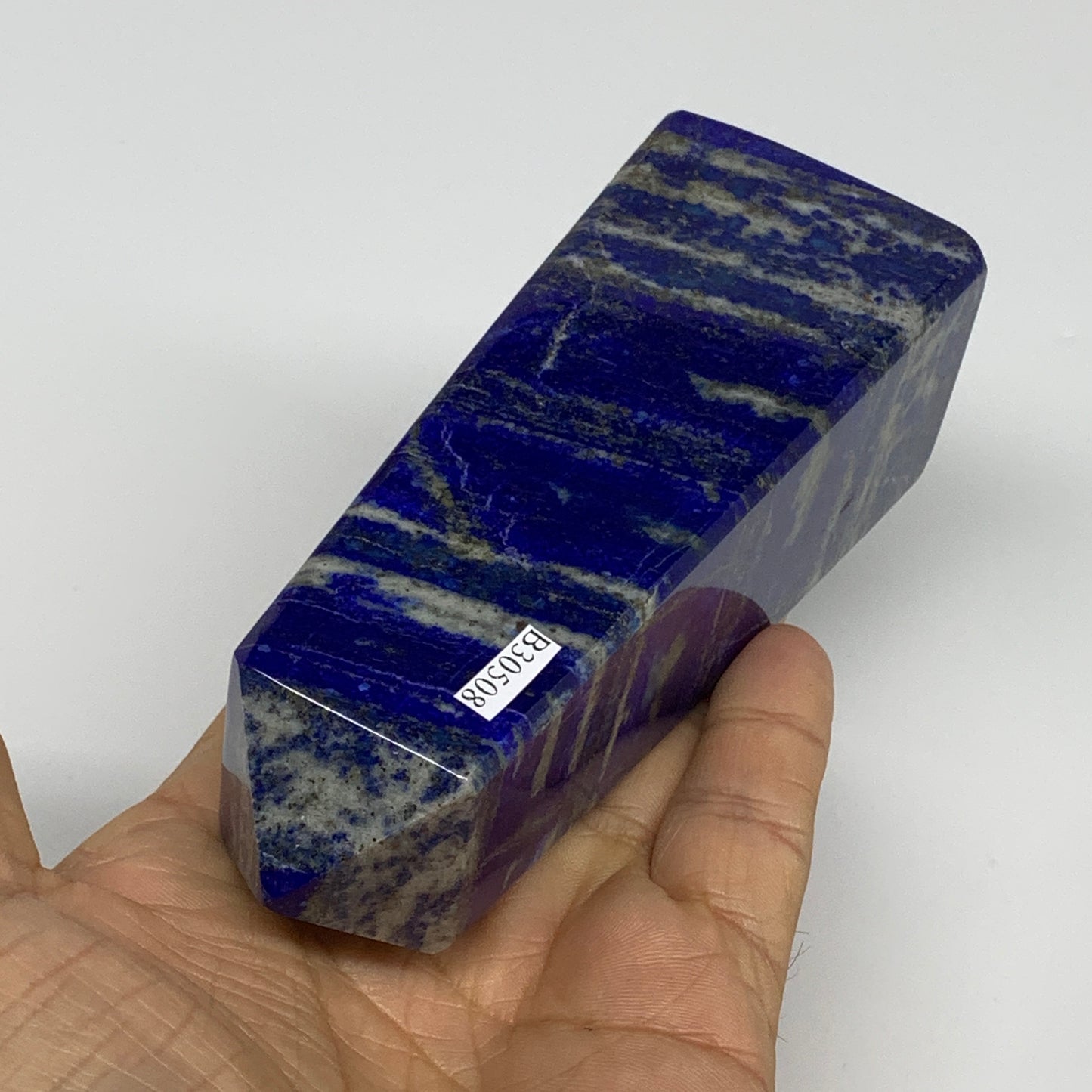 439.6g, 4.7"x1.5"x1.7", Natural Lapis Lazuli Tower Point Obelisk Afghanistan,B30