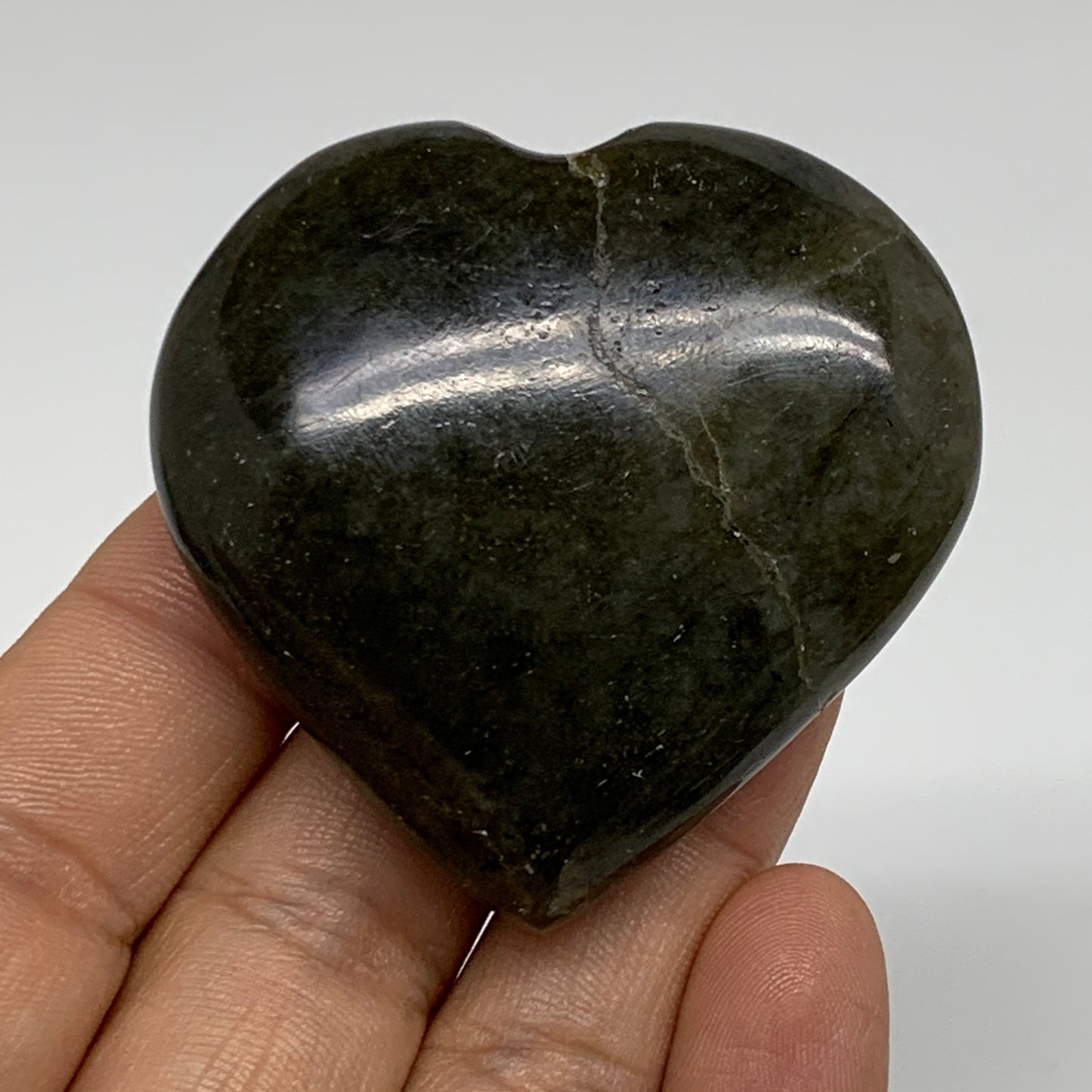 70.8g, 2"x2.1"x0.7", Natural Labradorite Heart Polished Crystal, B35474