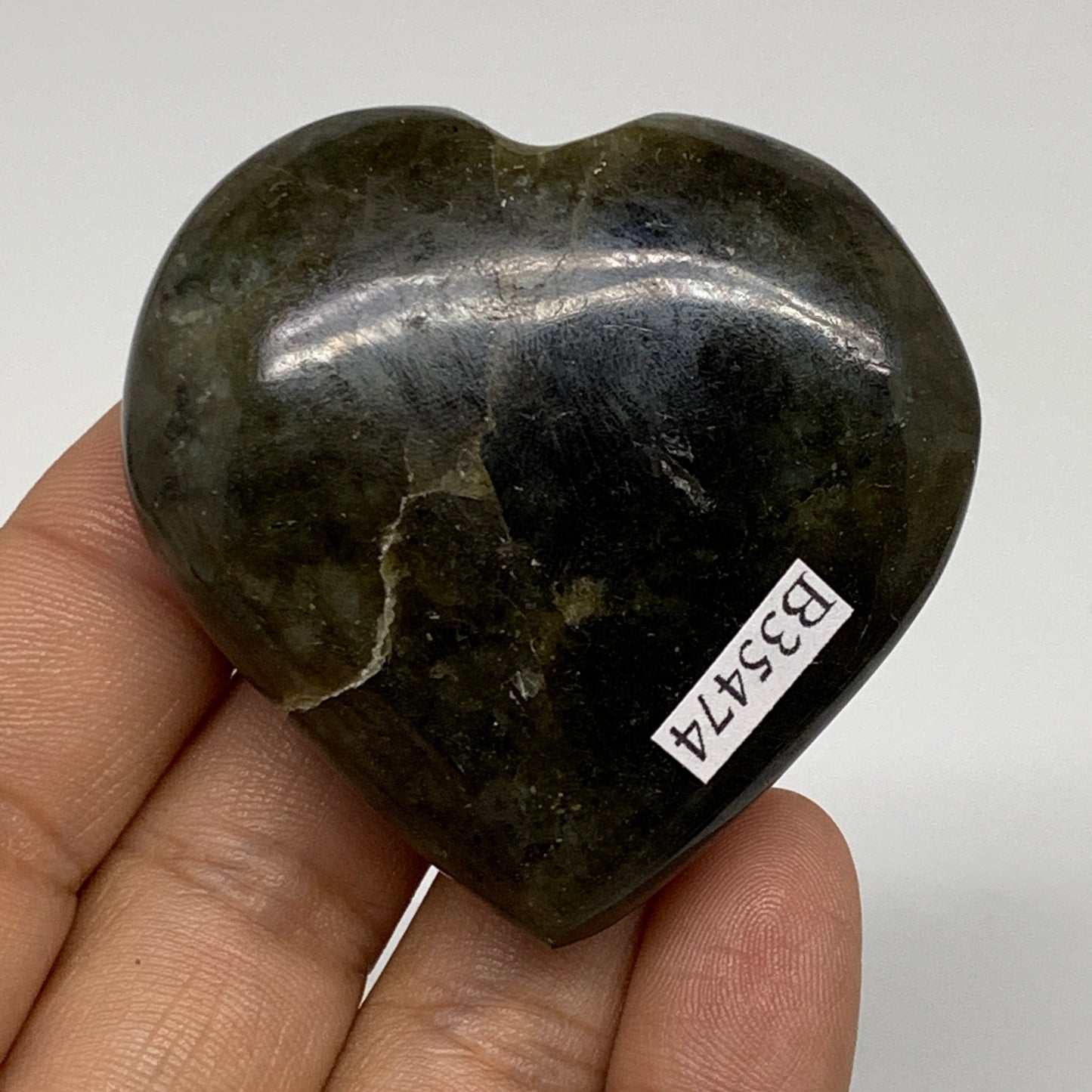 70.8g, 2"x2.1"x0.7", Natural Labradorite Heart Polished Crystal, B35474