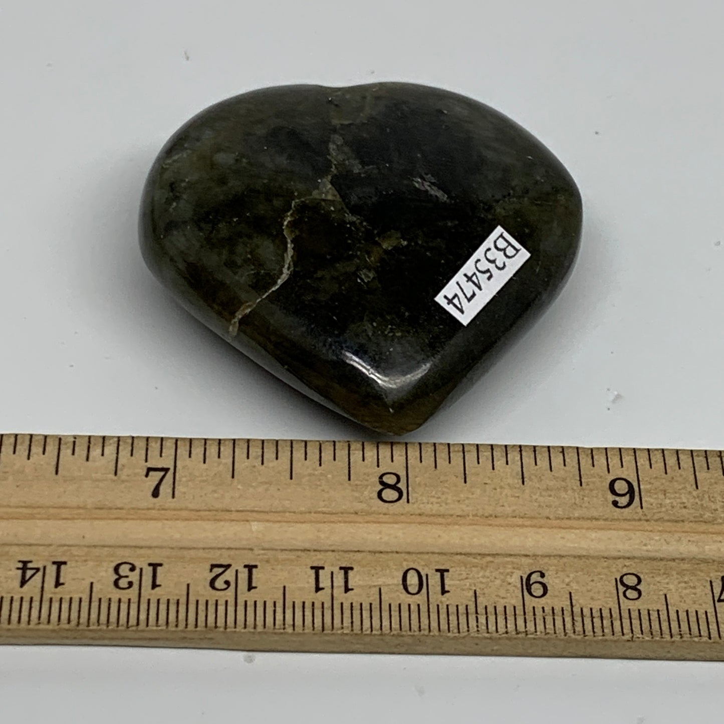 70.8g, 2"x2.1"x0.7", Natural Labradorite Heart Polished Crystal, B35474