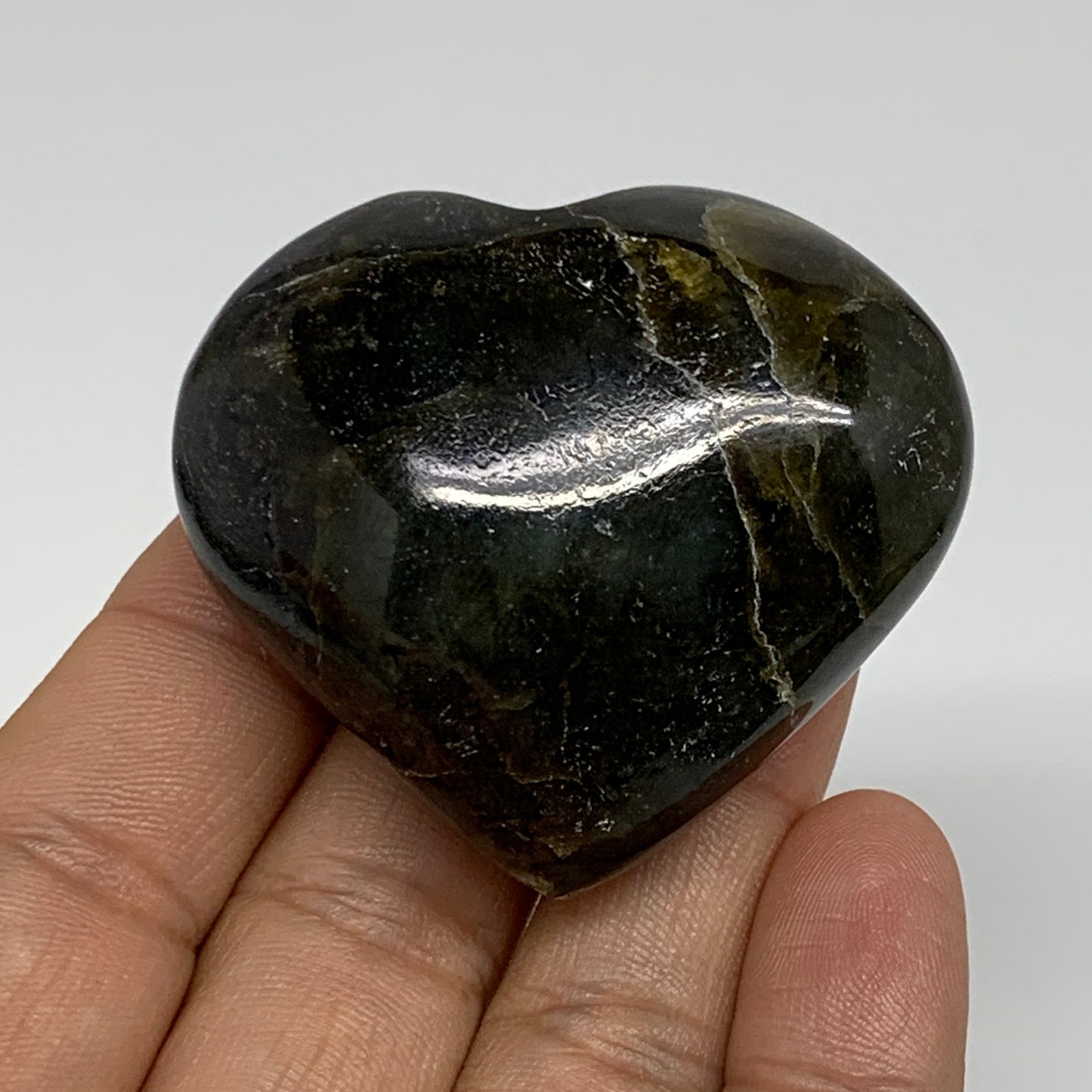 85.1g, 1.8"x2"x0.9", Natural Labradorite Heart Polished Crystal, B35475