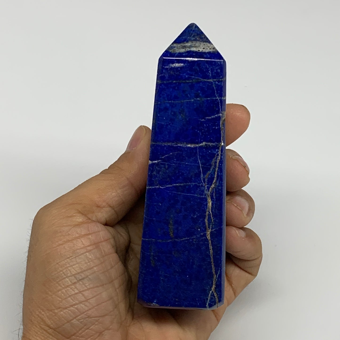 344.7g, 4.4"x1.6"x1.3", Natural Lapis Lazuli Tower Point Obelisk Afghanistan,B30