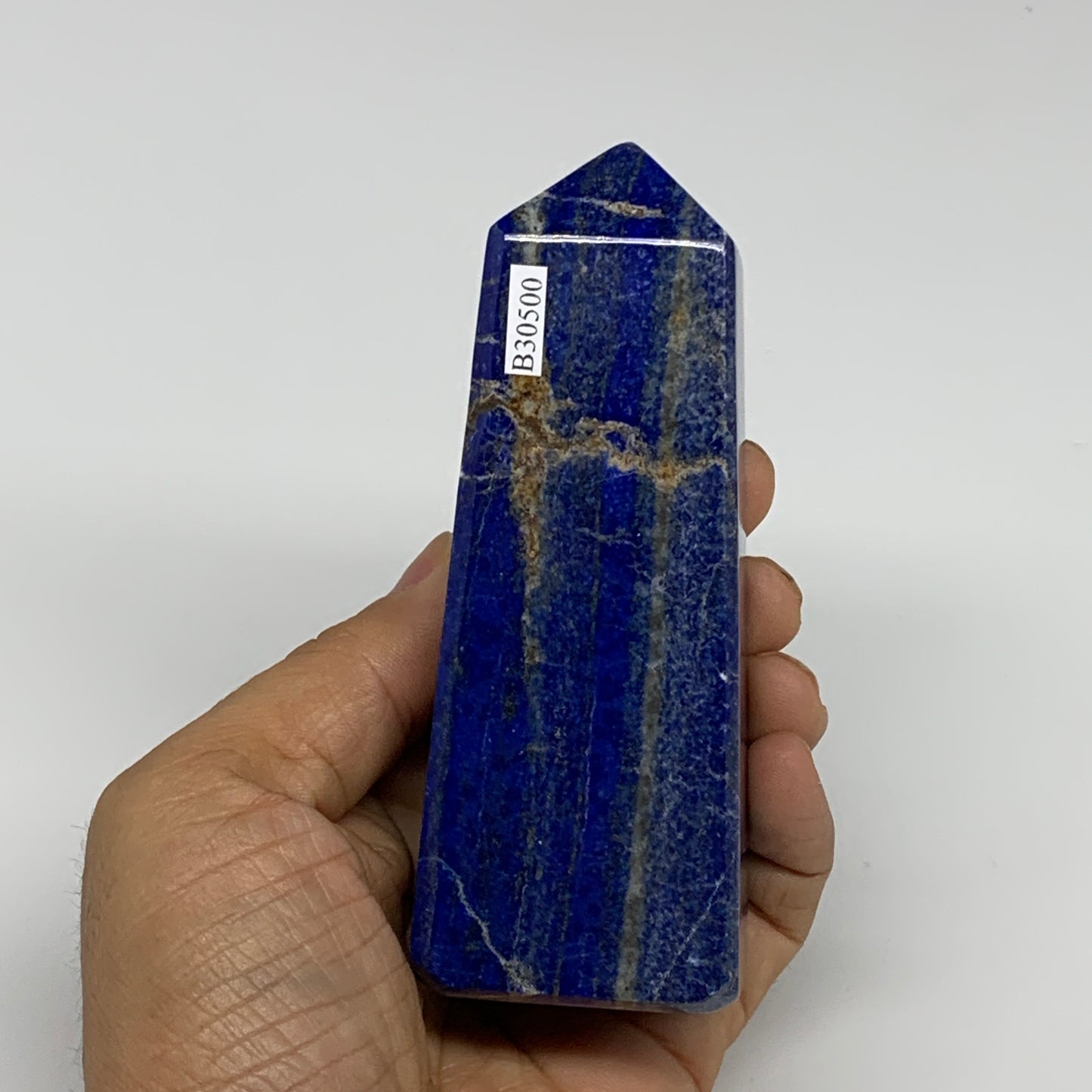 344.7g, 4.4"x1.6"x1.3", Natural Lapis Lazuli Tower Point Obelisk Afghanistan,B30