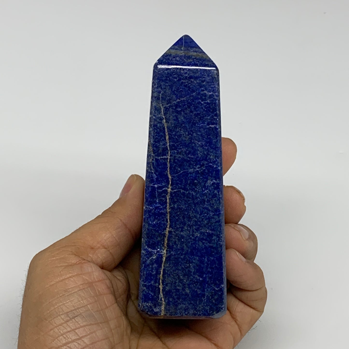 344.7g, 4.4"x1.6"x1.3", Natural Lapis Lazuli Tower Point Obelisk Afghanistan,B30