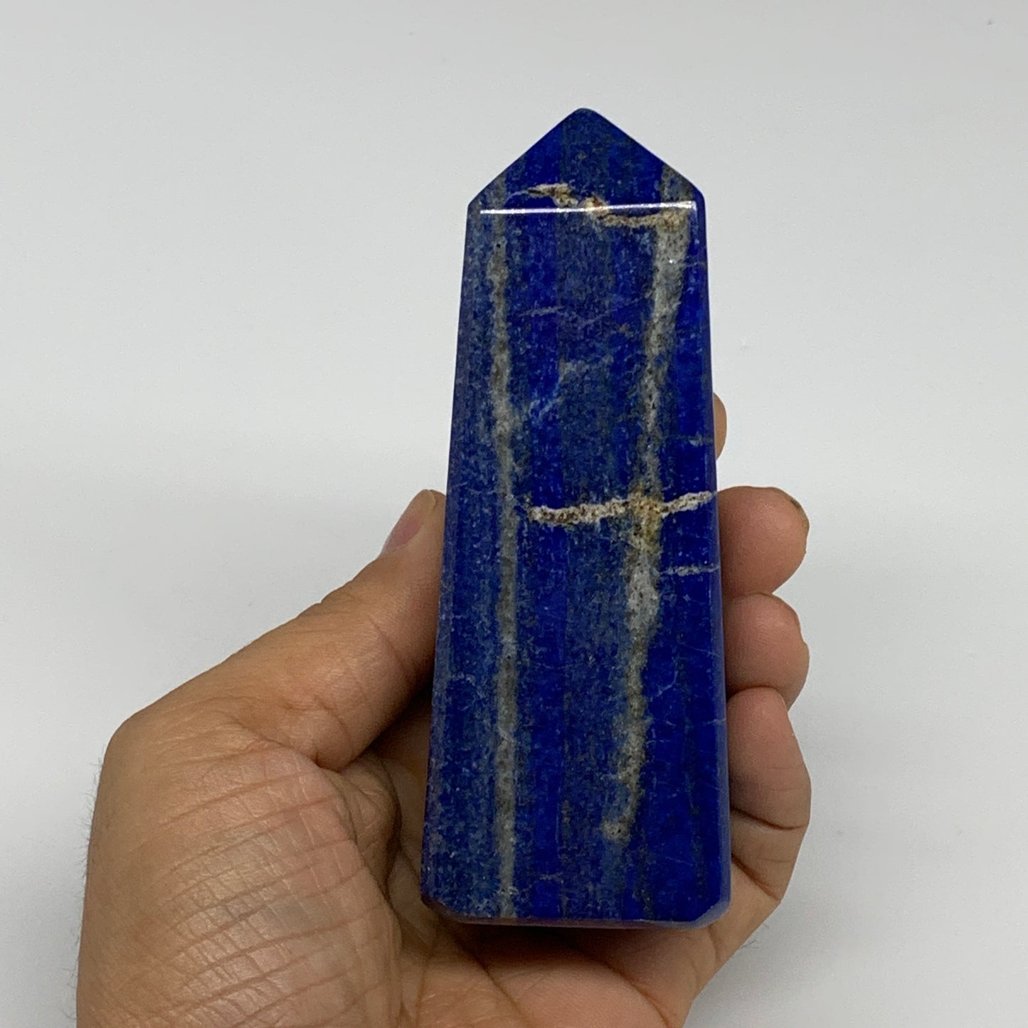 344.7g, 4.4"x1.6"x1.3", Natural Lapis Lazuli Tower Point Obelisk Afghanistan,B30