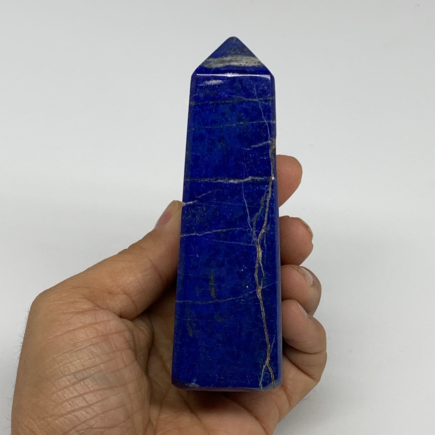 344.7g, 4.4"x1.6"x1.3", Natural Lapis Lazuli Tower Point Obelisk Afghanistan,B30