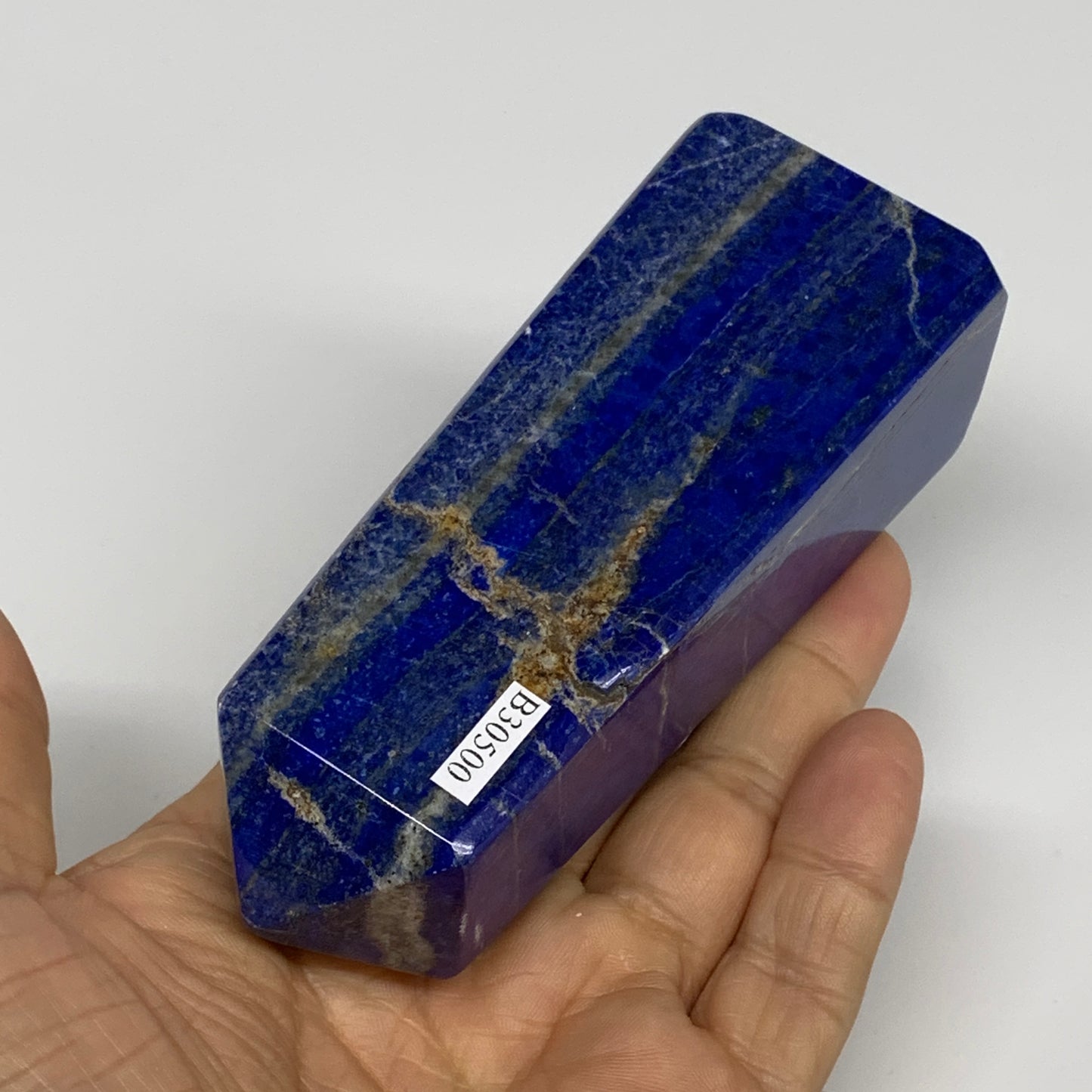 344.7g, 4.4"x1.6"x1.3", Natural Lapis Lazuli Tower Point Obelisk Afghanistan,B30