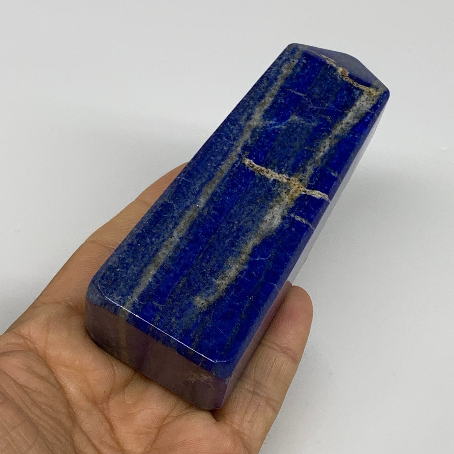 344.7g, 4.4"x1.6"x1.3", Natural Lapis Lazuli Tower Point Obelisk Afghanistan,B30