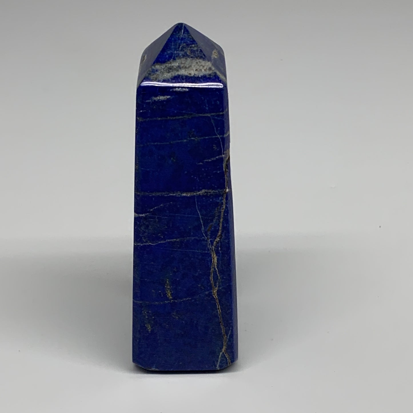 344.7g, 4.4"x1.6"x1.3", Natural Lapis Lazuli Tower Point Obelisk Afghanistan,B30