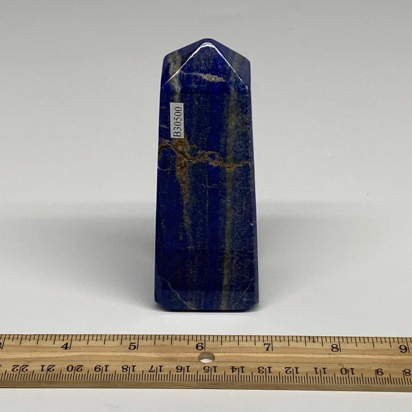 344.7g, 4.4"x1.6"x1.3", Natural Lapis Lazuli Tower Point Obelisk Afghanistan,B30