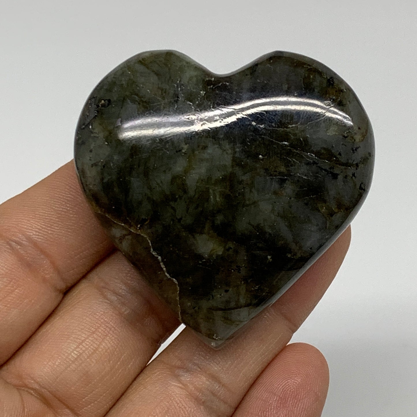 71.4g, 2"x2"x0.8", Natural Labradorite Heart Polished Crystal, B35479