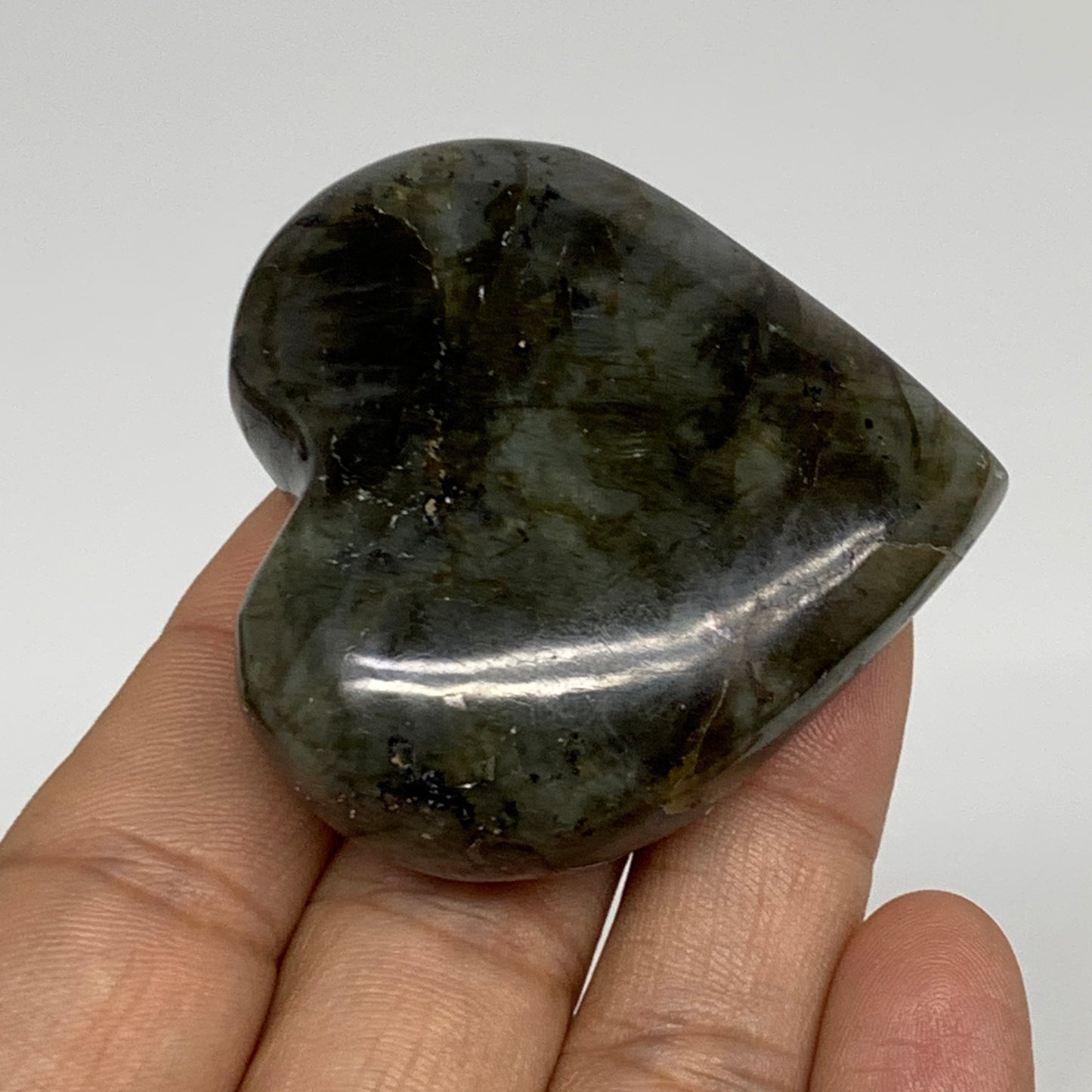 71.4g, 2"x2"x0.8", Natural Labradorite Heart Polished Crystal, B35479