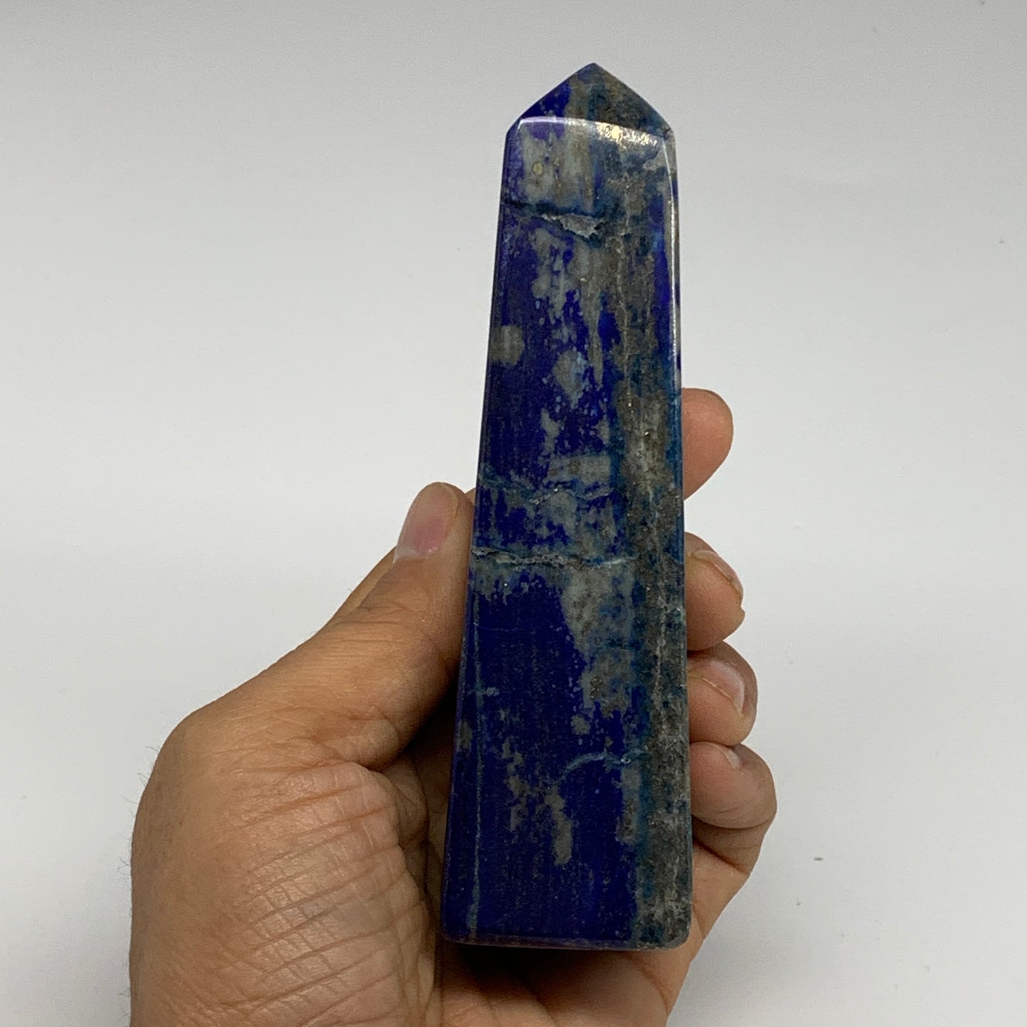 324.1g, 5"x1.4"x1.3", Natural Lapis Lazuli Tower Point Obelisk Afghanistan,B3050